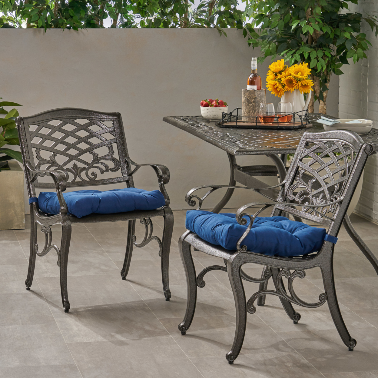 Ivy Outdoor Dining Chair With Cushion (Set Of 2) - Hammered Bronze + Tuscany