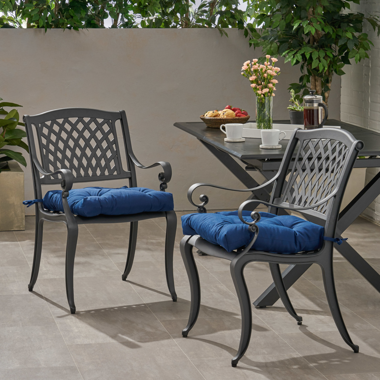 Pamela Outdoor Dining Chair With Cushion (Set Of 2) - Antique Matte Black + Charcoal