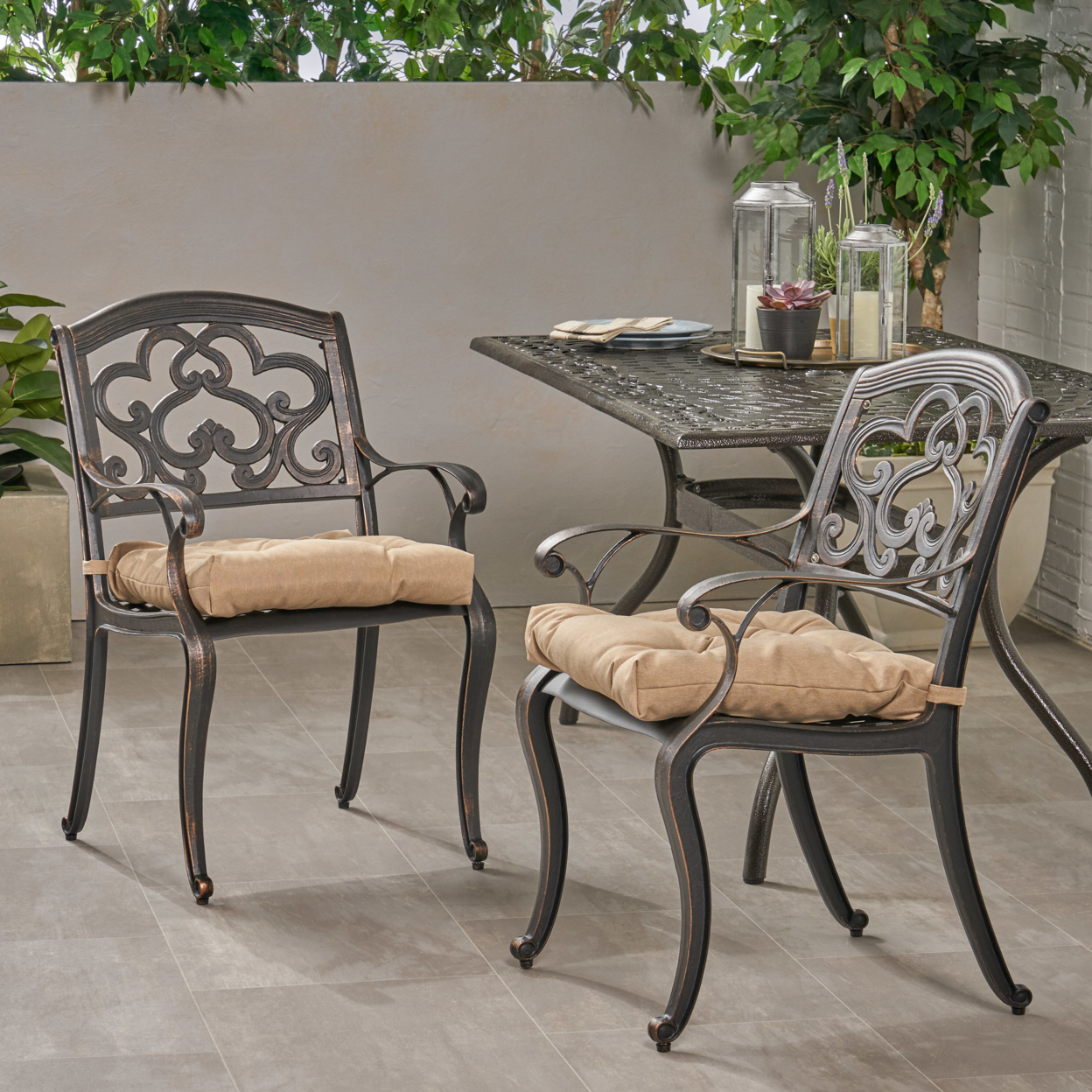 Jamie Outdoor Dining Chair With Cushion (Set Of 2) - Shiny Copper + Tuscany