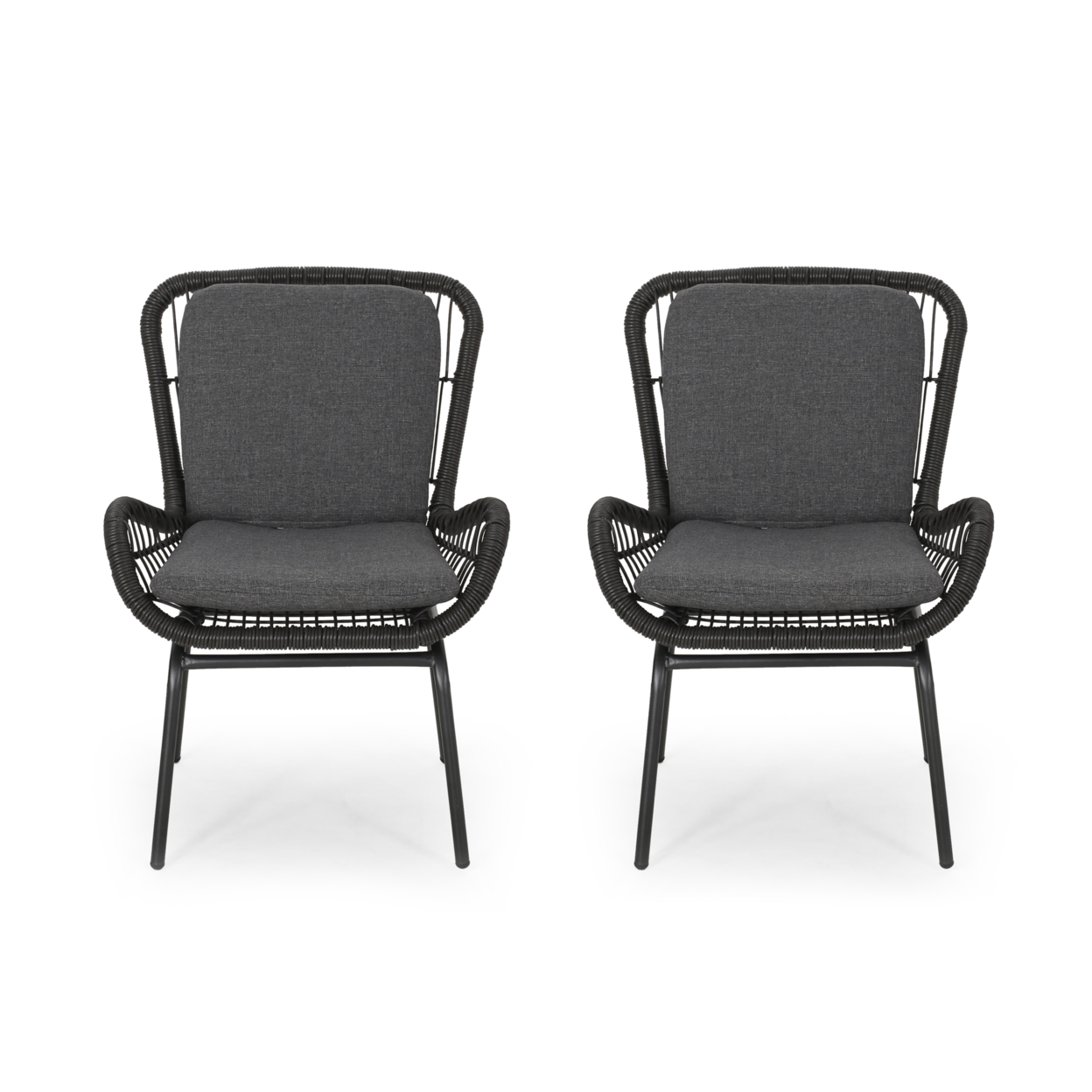 Alice Outdoor Wicker Club Chair With Cushions (Set Of 2) - Gray + Dark Gray