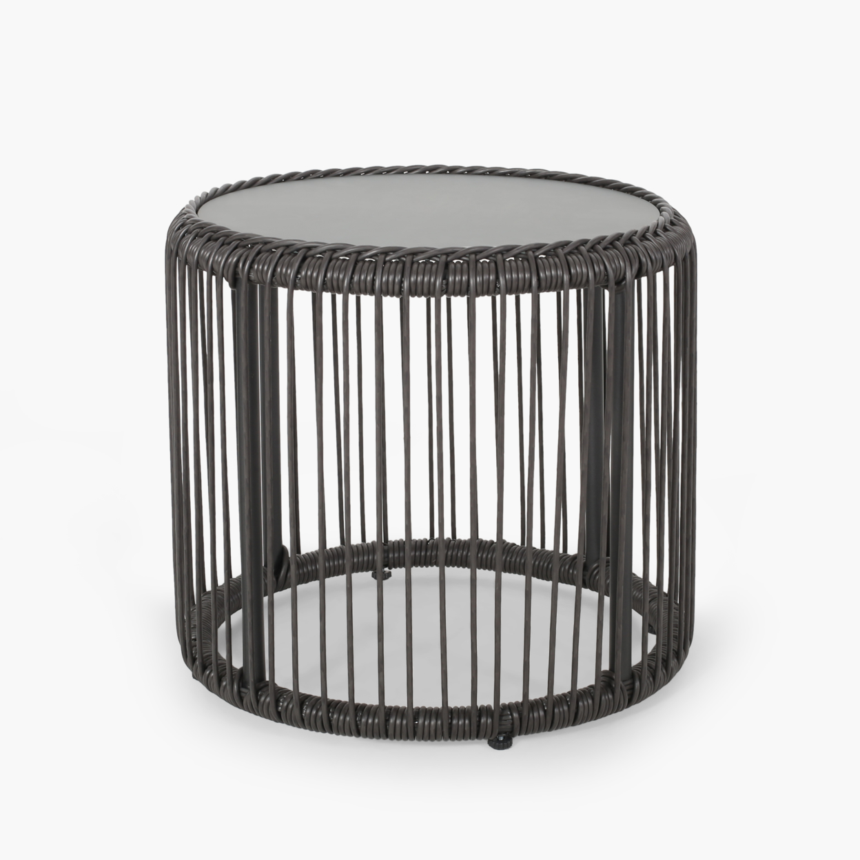 Bunny Outdoor Wicker Side Table With Tempered Glass Top - Gray