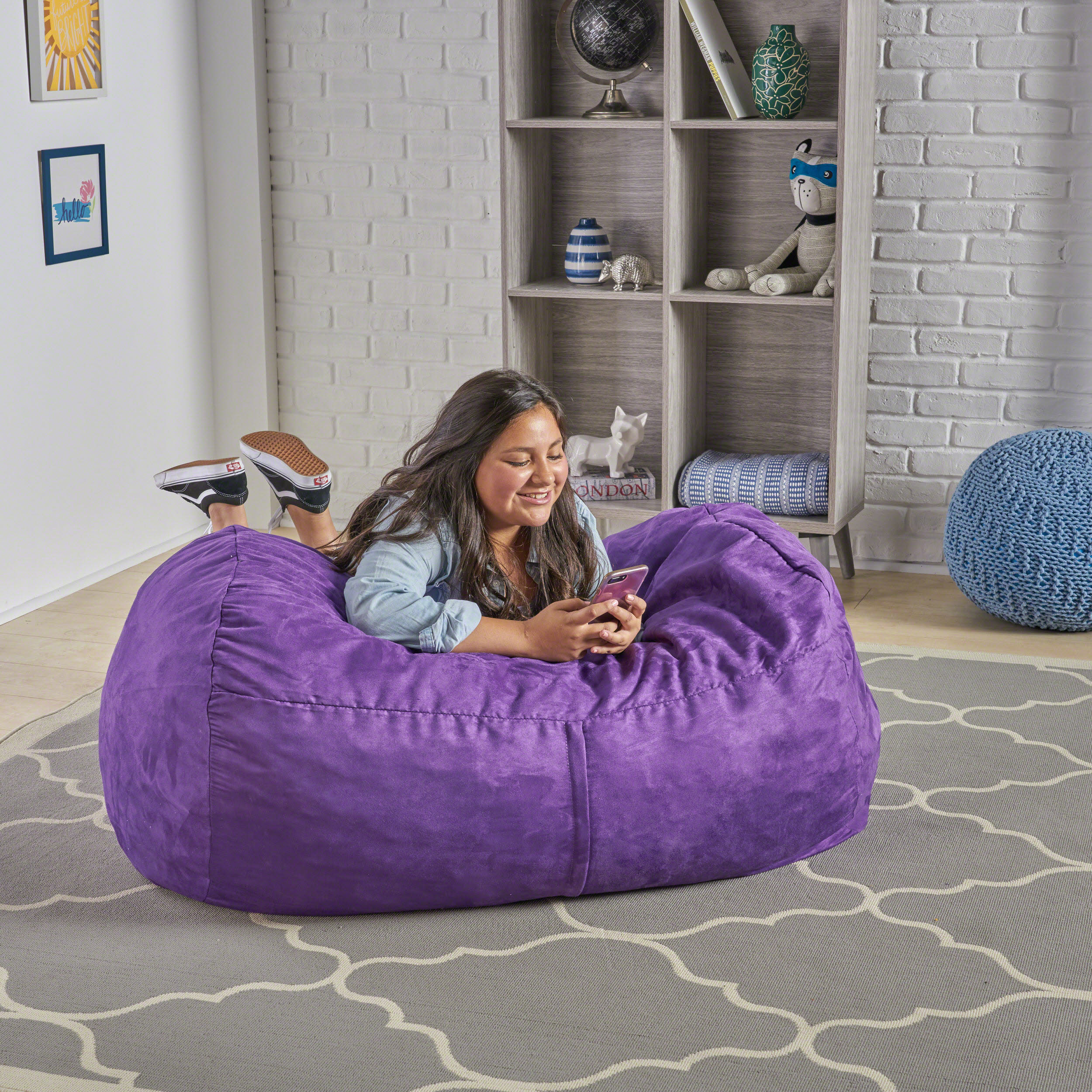 Cassell Purple Fabric 4-foot Lounge Beanbag Chair