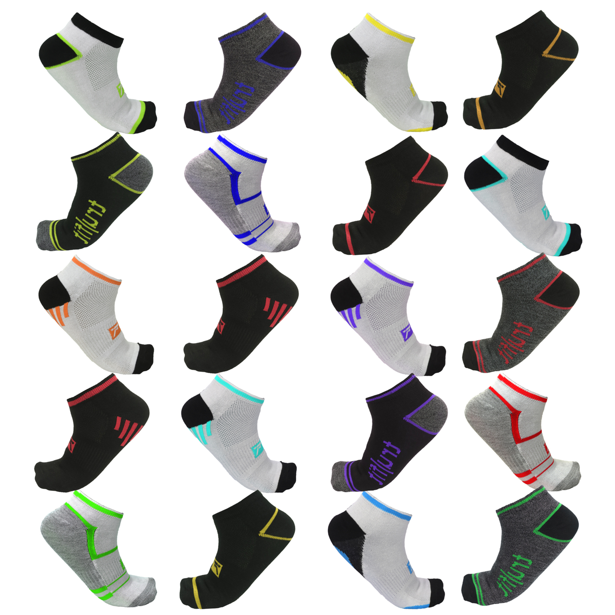 20 Pair: Unisex Premium Quality Printed Socks - Men's Trufit Ankle Socks