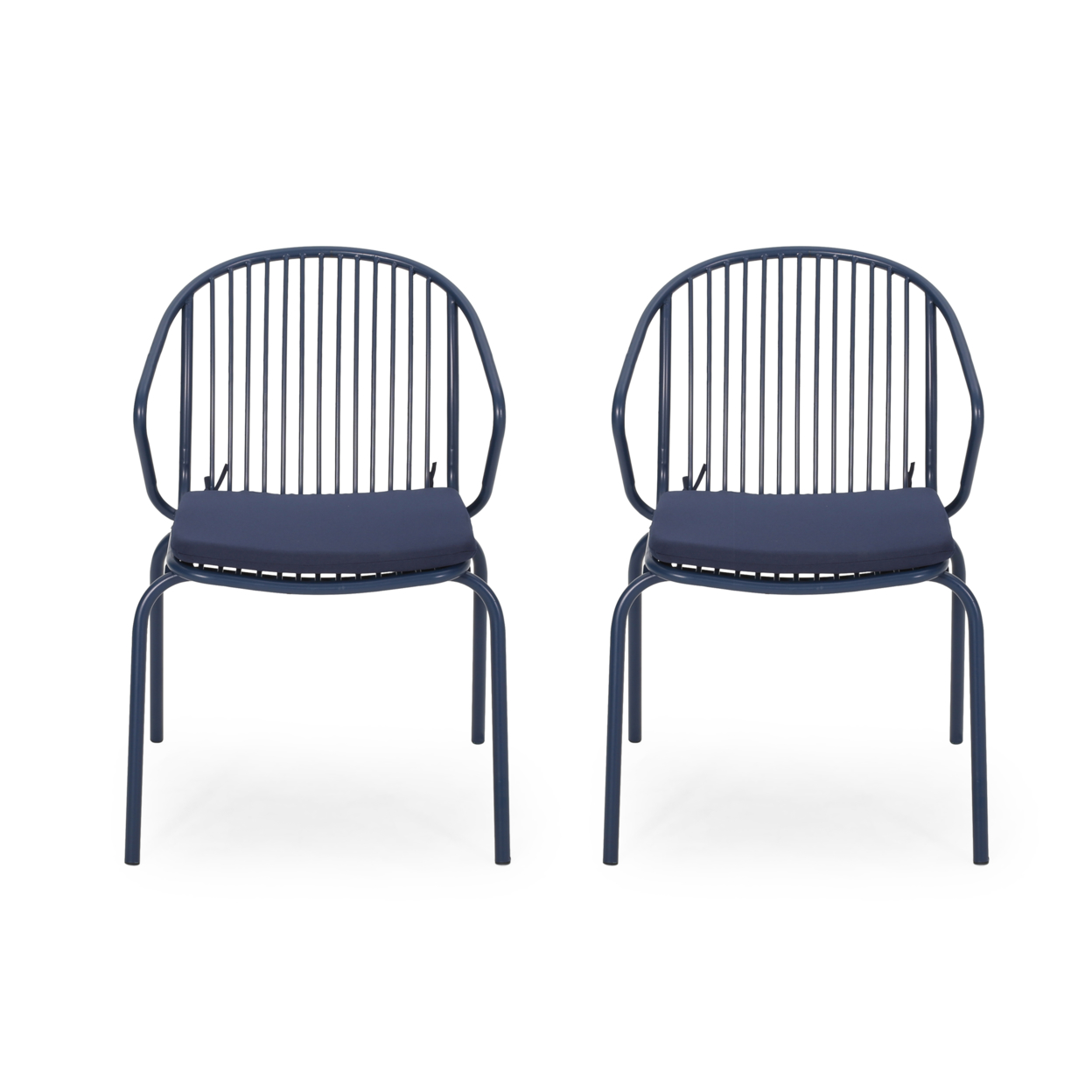 Sarah Outdoor Modern Iron Club Chair With Cushion (Set Of 2) - Navy Blue