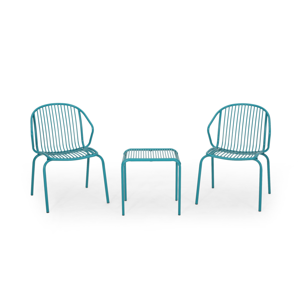 Hailey Outdoor Modern Iron 2 Seater Chat Set - Matte Teal