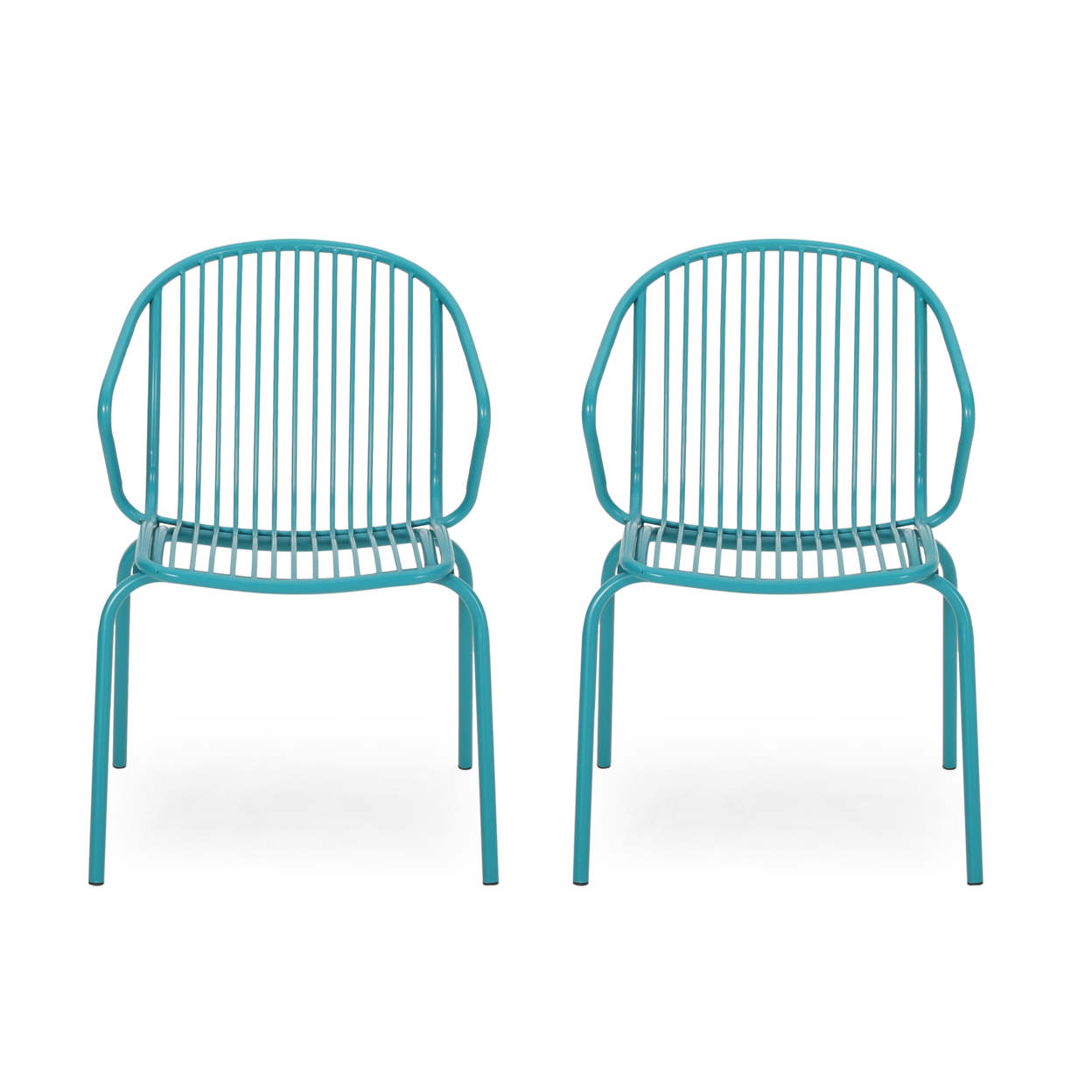 Emily Outdoor Modern Iron Club Chair (Set Of 2) - Matte Teal