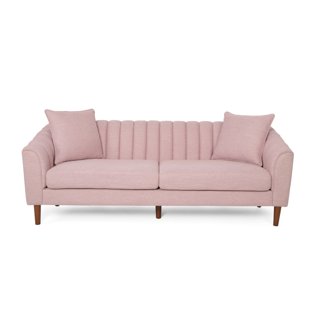 Susan Contemporary Fabric 3 Seater Sofa - Light Blush + Dark Brown