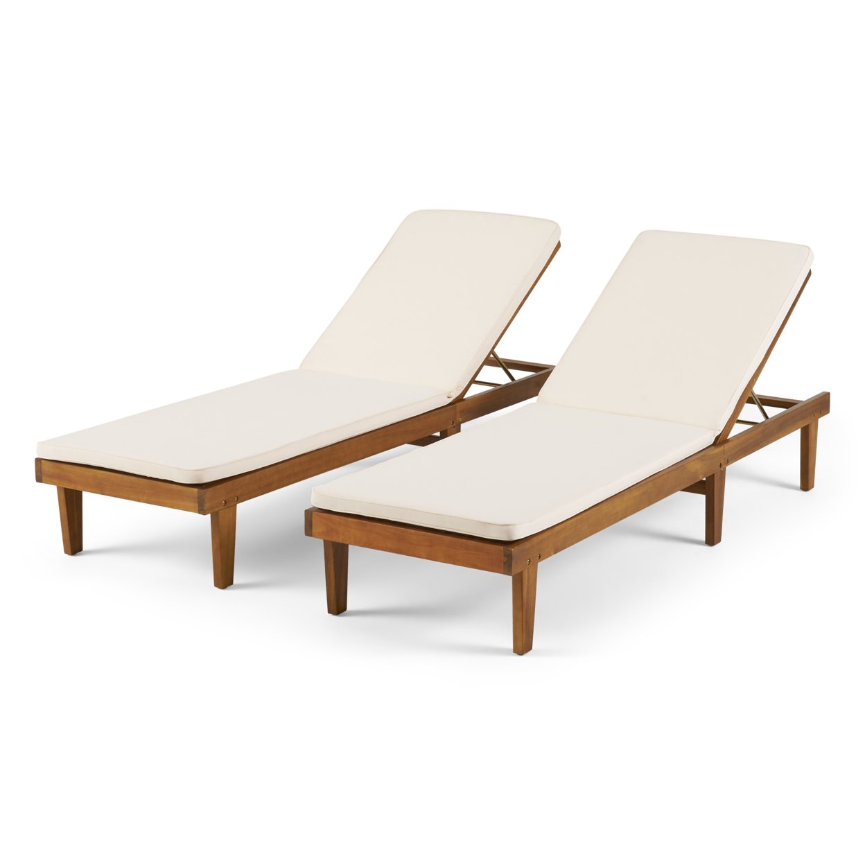 Madge Oudoor Modern Acacia Wood Chaise Lounge With Cushion (Set Of 2) - Gray Finish + Cream