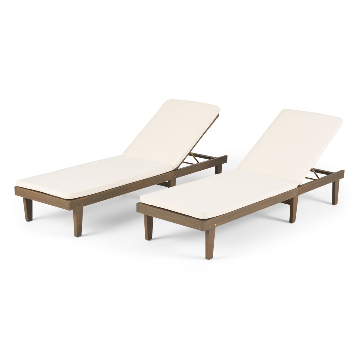 Madge Oudoor Modern Acacia Wood Chaise Lounge With Cushion (Set Of 2) - Gray Finish + Cream