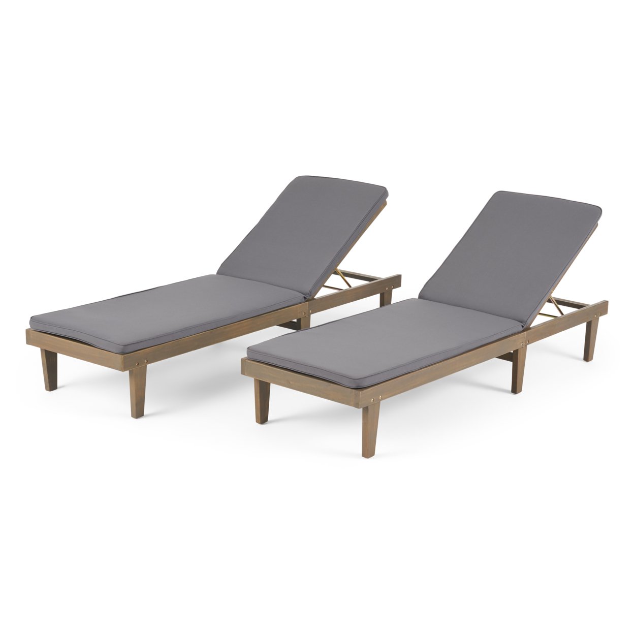 Madge Oudoor Modern Acacia Wood Chaise Lounge With Cushion (Set Of 2) - Gray Finish + Dark Gray
