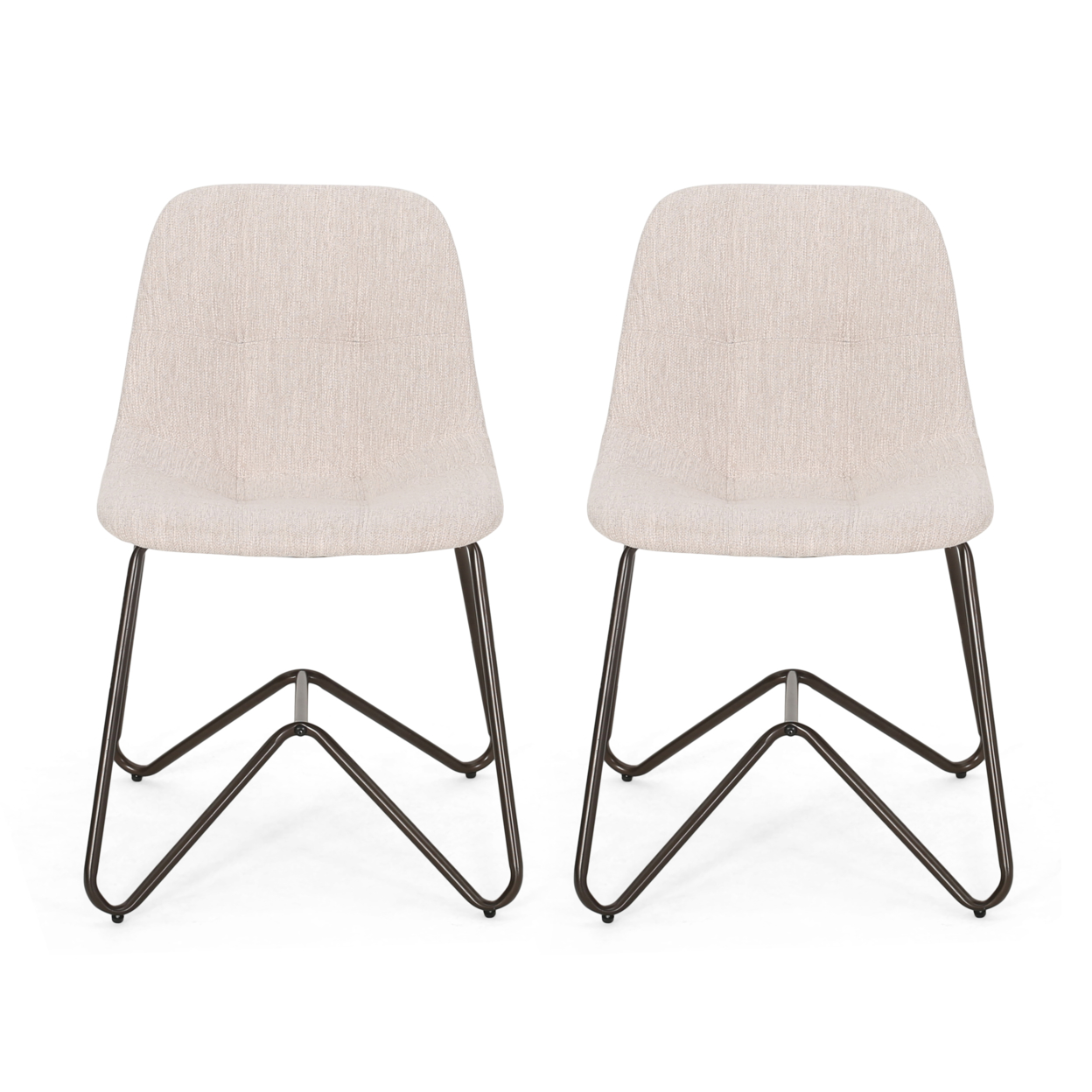 Adela Fabric Dining Chair - Beige + Bronze