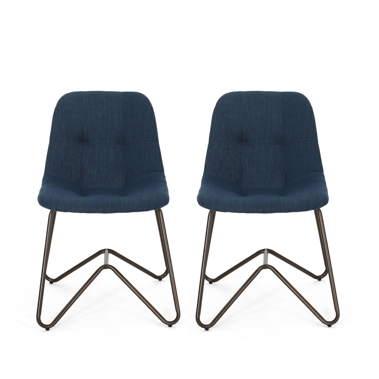 Adela Fabric Dining Chair - Navy Blue + Bronze