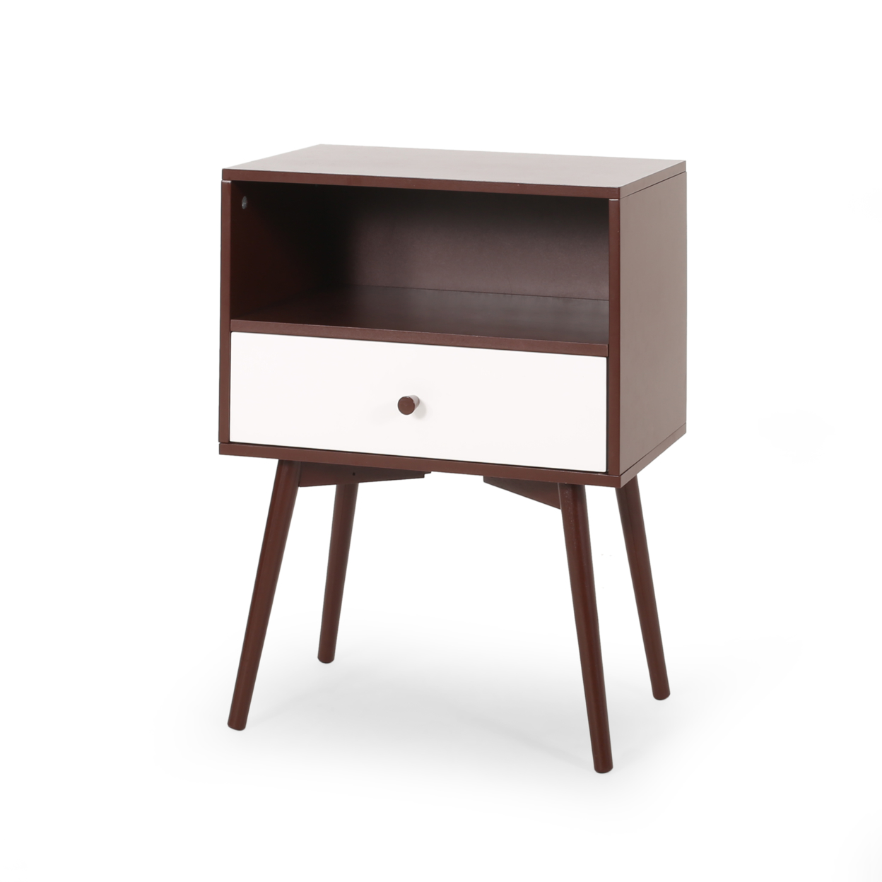 Alexis Mid-Century Modern Side Table - Brown + White