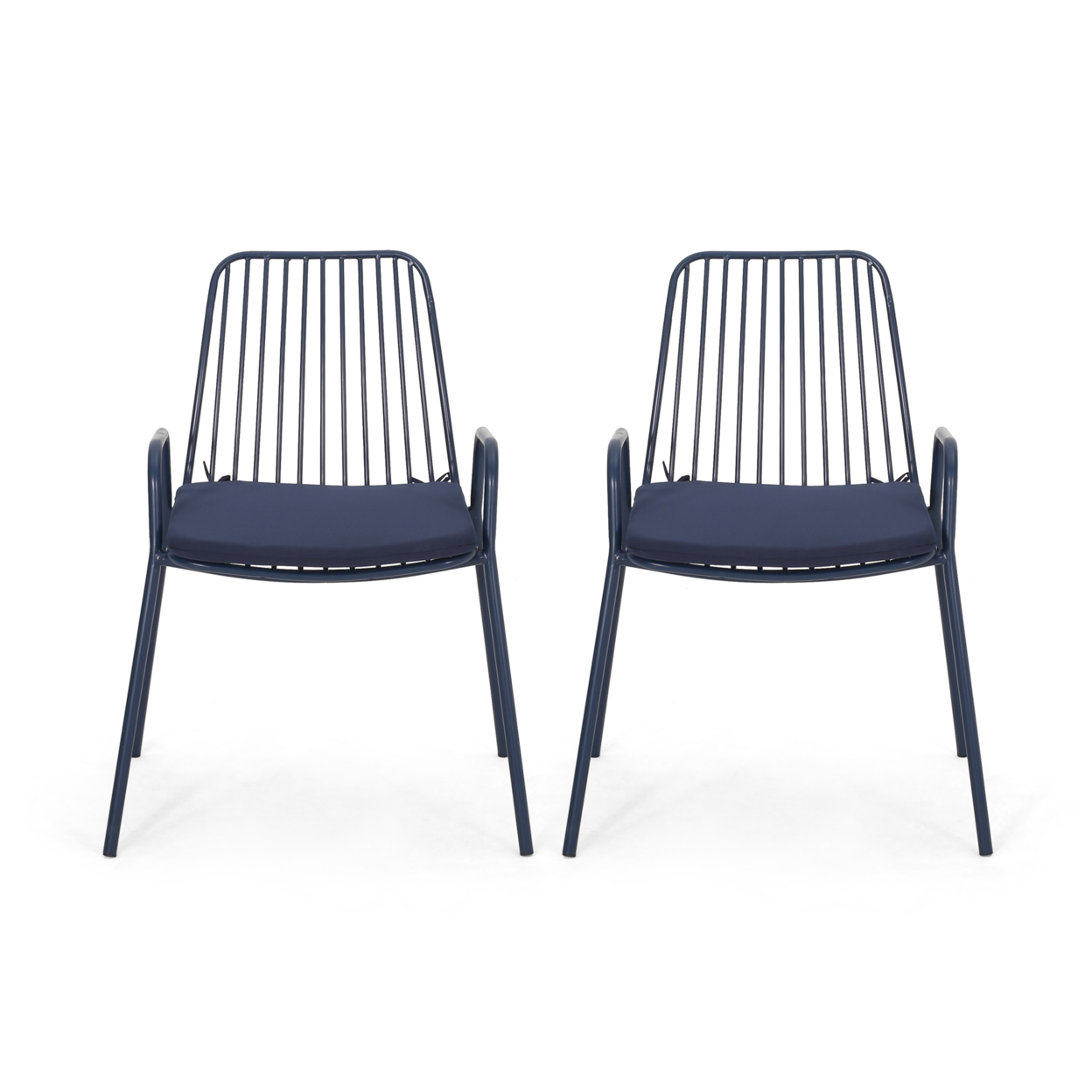 Kaitlyn Outdoor Modern Iron Club Chair With Cushion (Set Of 2) - Navy Blue
