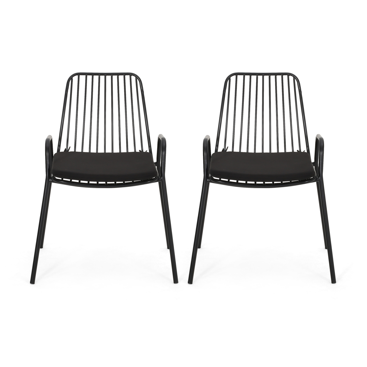 Kaitlyn Outdoor Modern Iron Club Chair With Cushion (Set Of 2) - Matte Black + Black