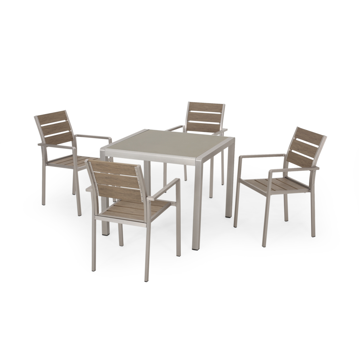 Olive Outdoor Modern Aluminum 4 Seater Dining Set With Faux Wood Seats