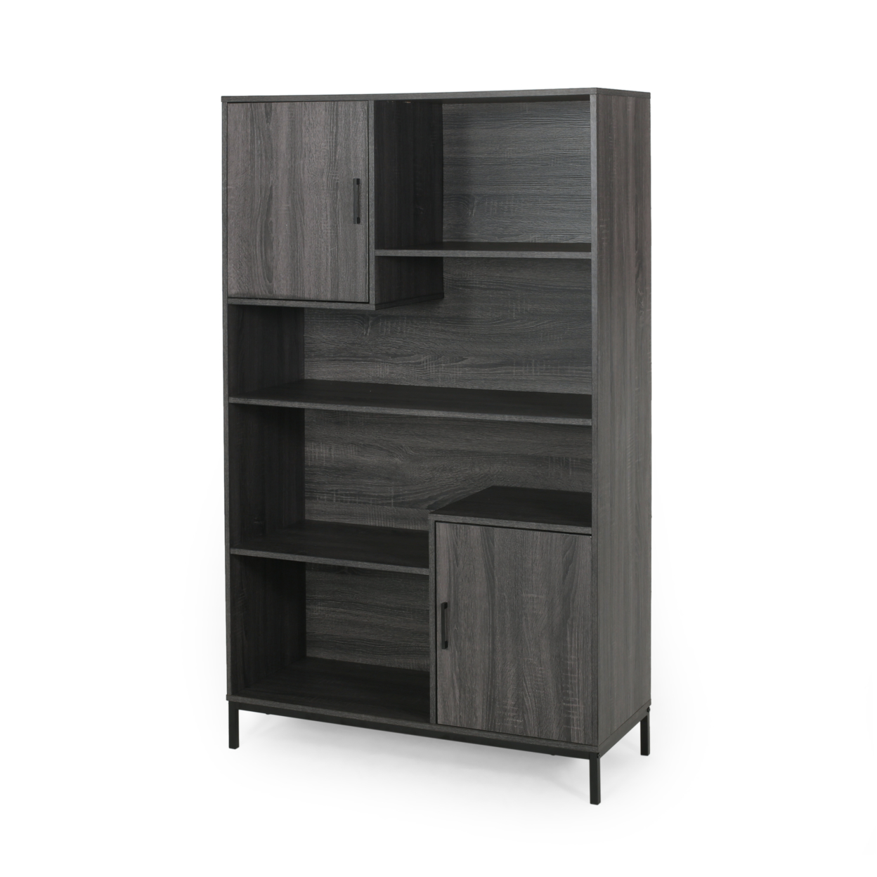 Joanne Contemporary Faux Wood Cube Unit Bookcase - Dark Gray + Black