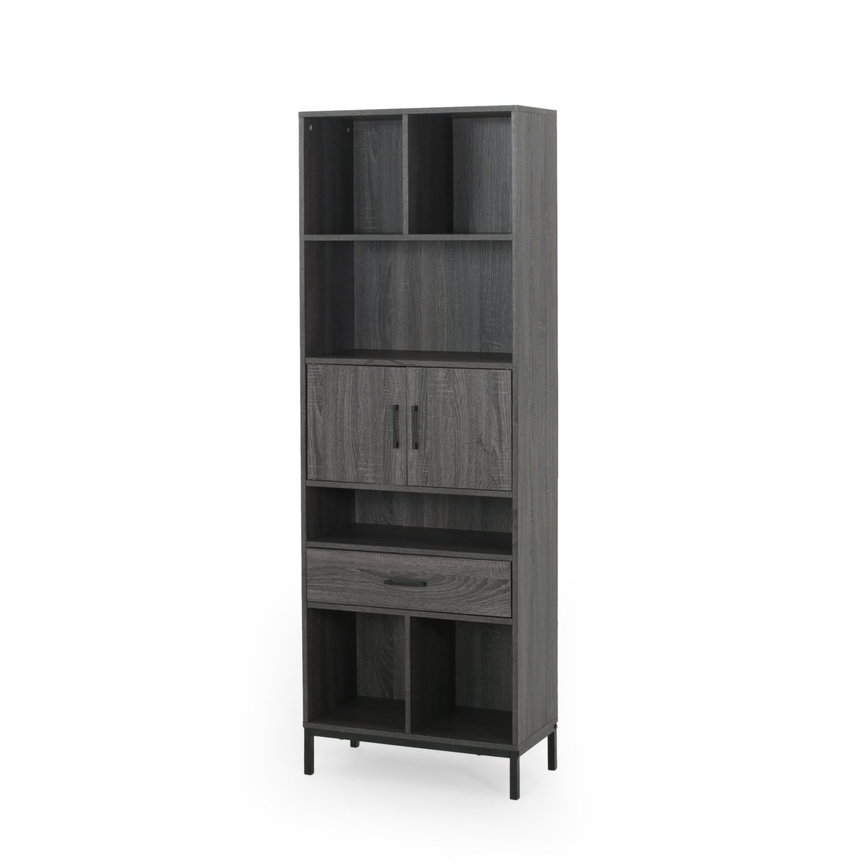 Maureen Contemporary Faux Wood Cube Unit Bookcase - Dark Gray + Black