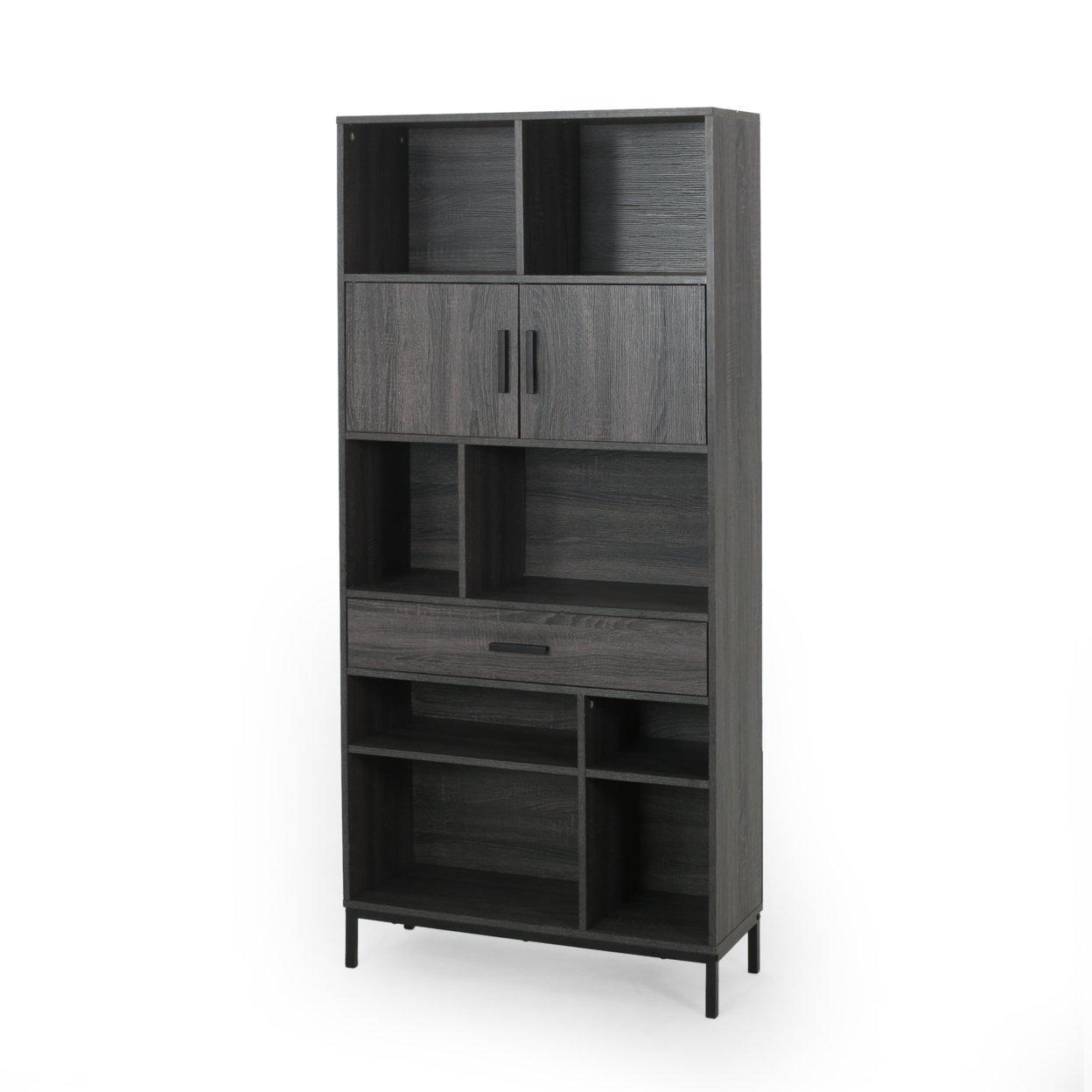 Yvonne Contemporary Faux Wood Cube Unit Bookcase - Dark Gray + Black