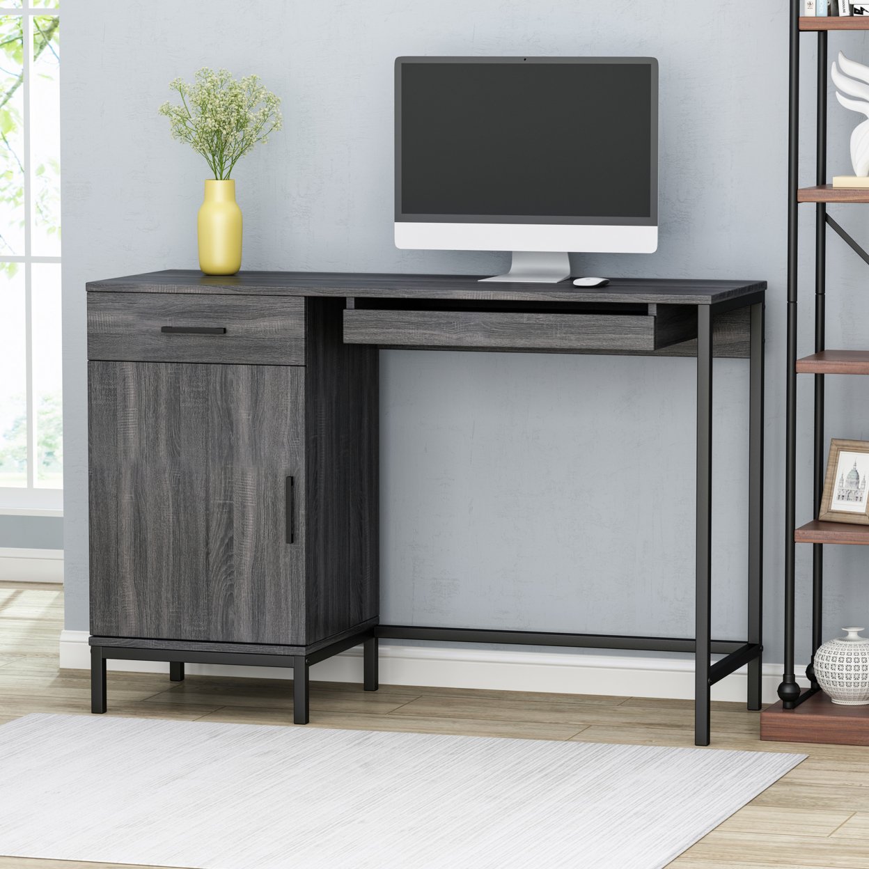 Joy Contemporary Faux Wood Computer Desk - Dark Gray + Black