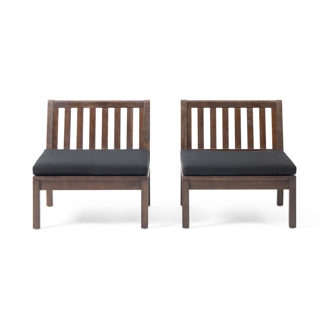 Grace Outdoor Acacia Wood Club Chair (Set Of 2) - Dark Brown Finish + Black