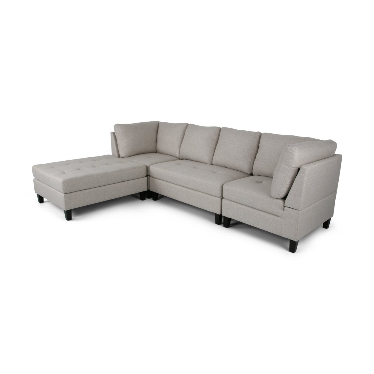 Kimberley Contemporary Fabric Sectional Sofa With Ottoman - Beige + Dark Brown