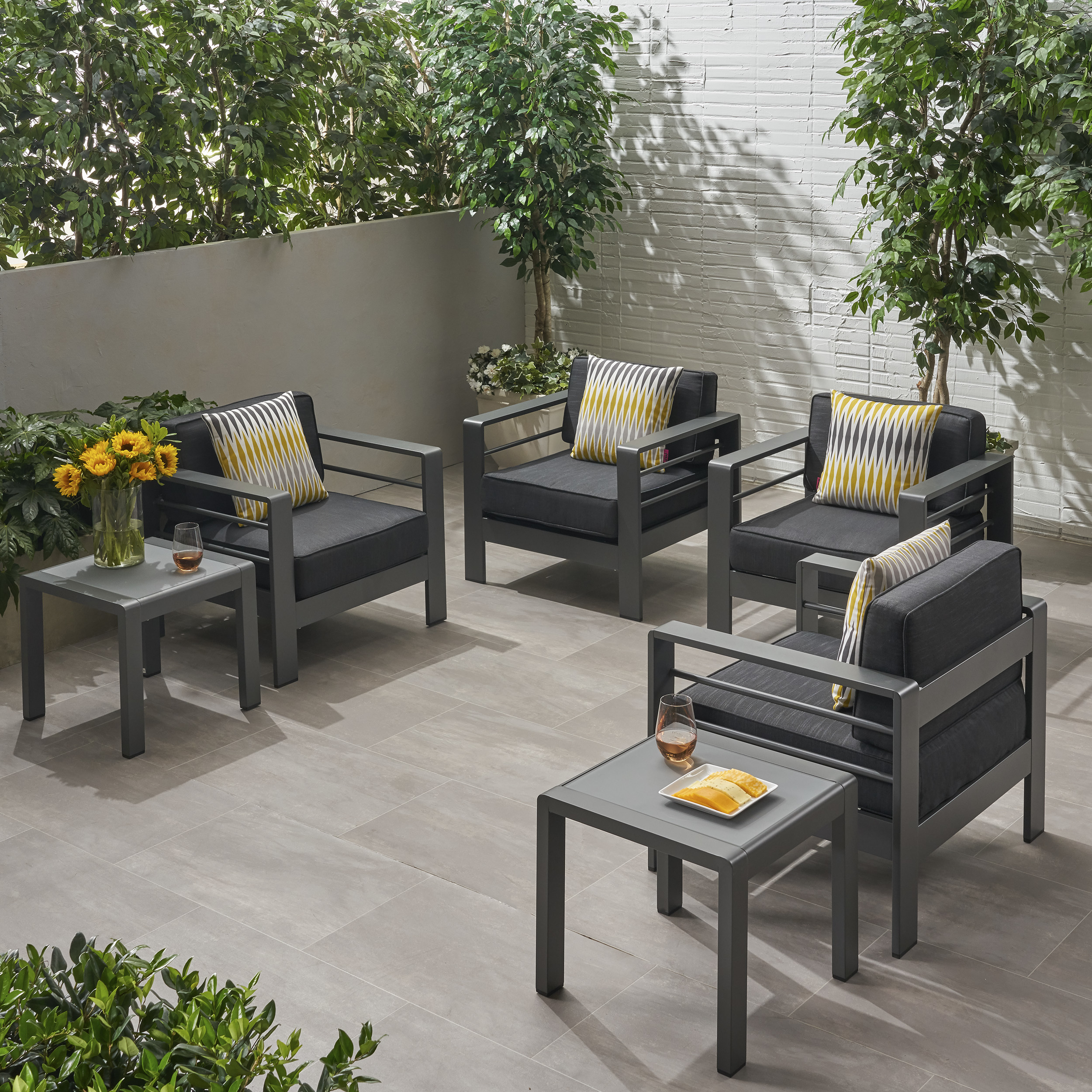 Scalett Coral Outdoor 4 Seater Club Chair And Table Set - Gray, Dark Gray