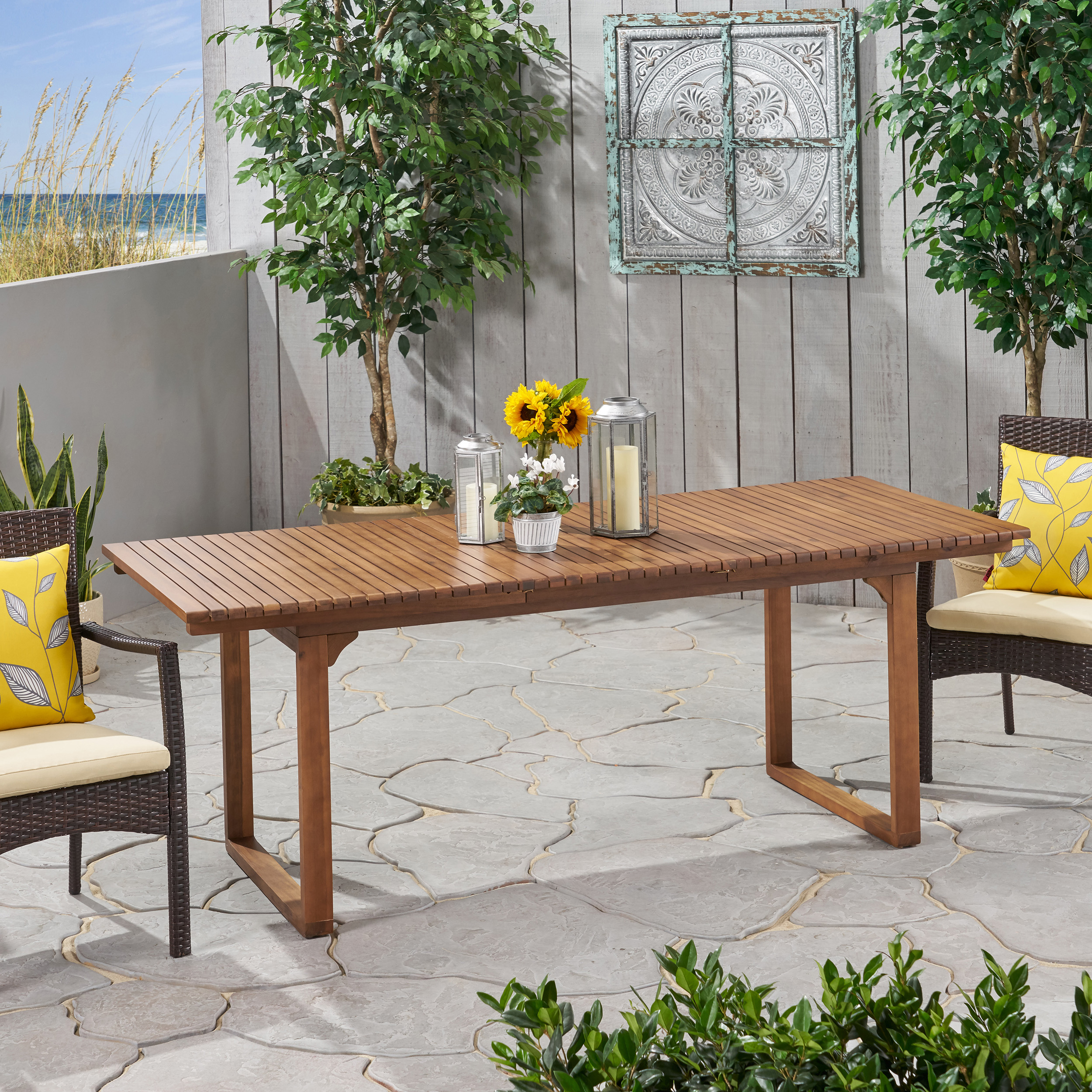 Yilia Outdoor Expandable Acacia Wood Dining Table - Gray Finish