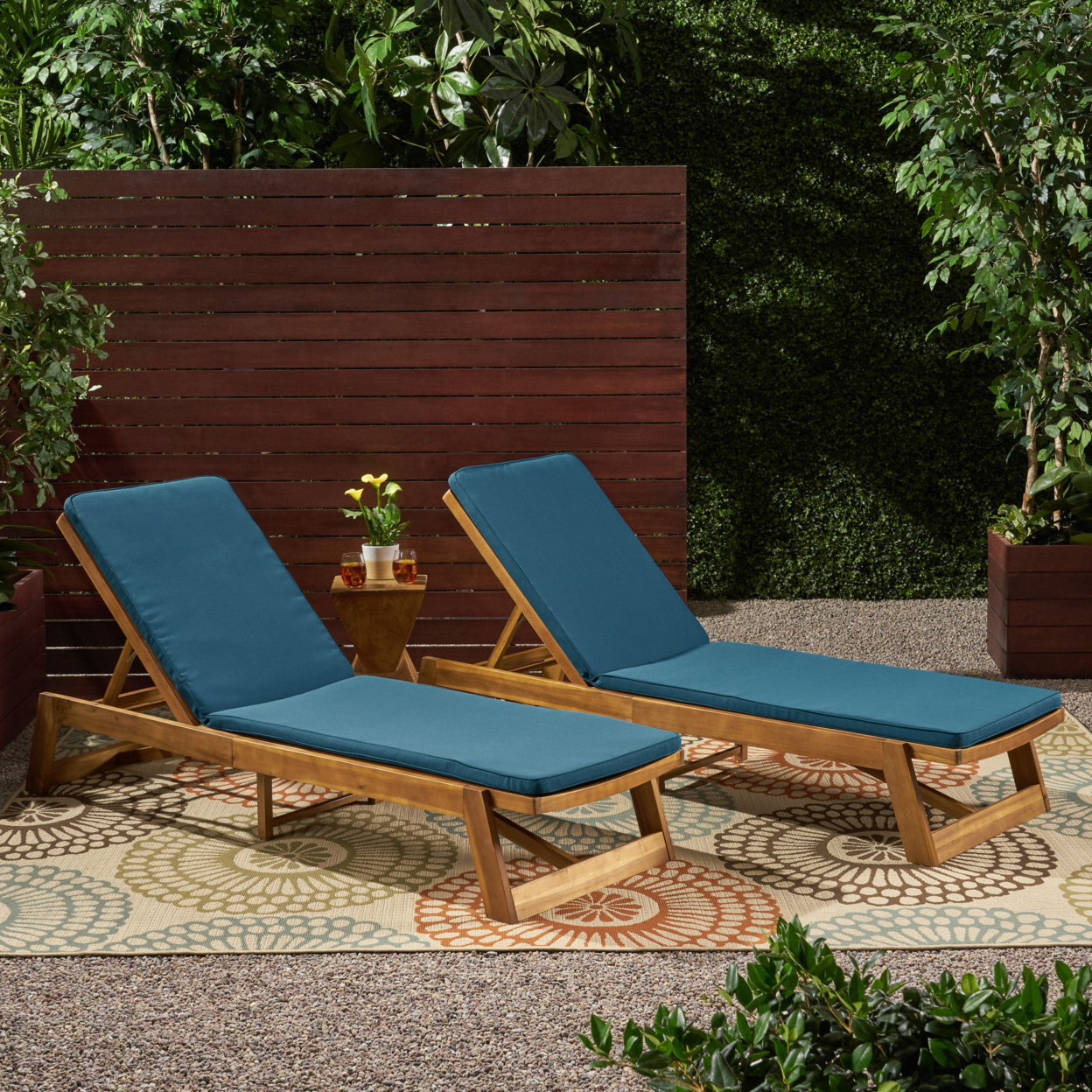 Belinda Outdoor Fabric Chaise Lounge Cushion (Set Of 2) - Blue