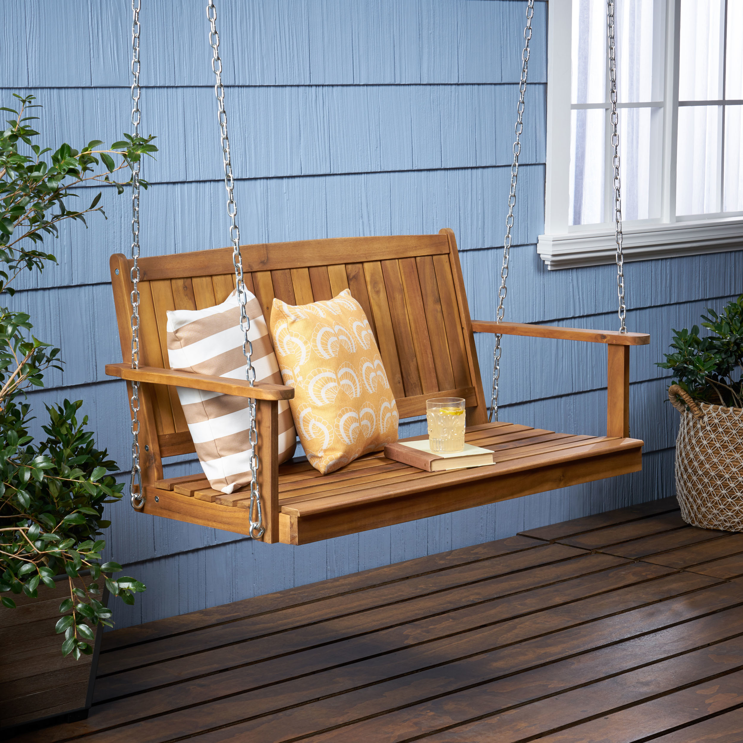 Lilith Outdoor Aacia Wood Porch Swing - Teak Finish