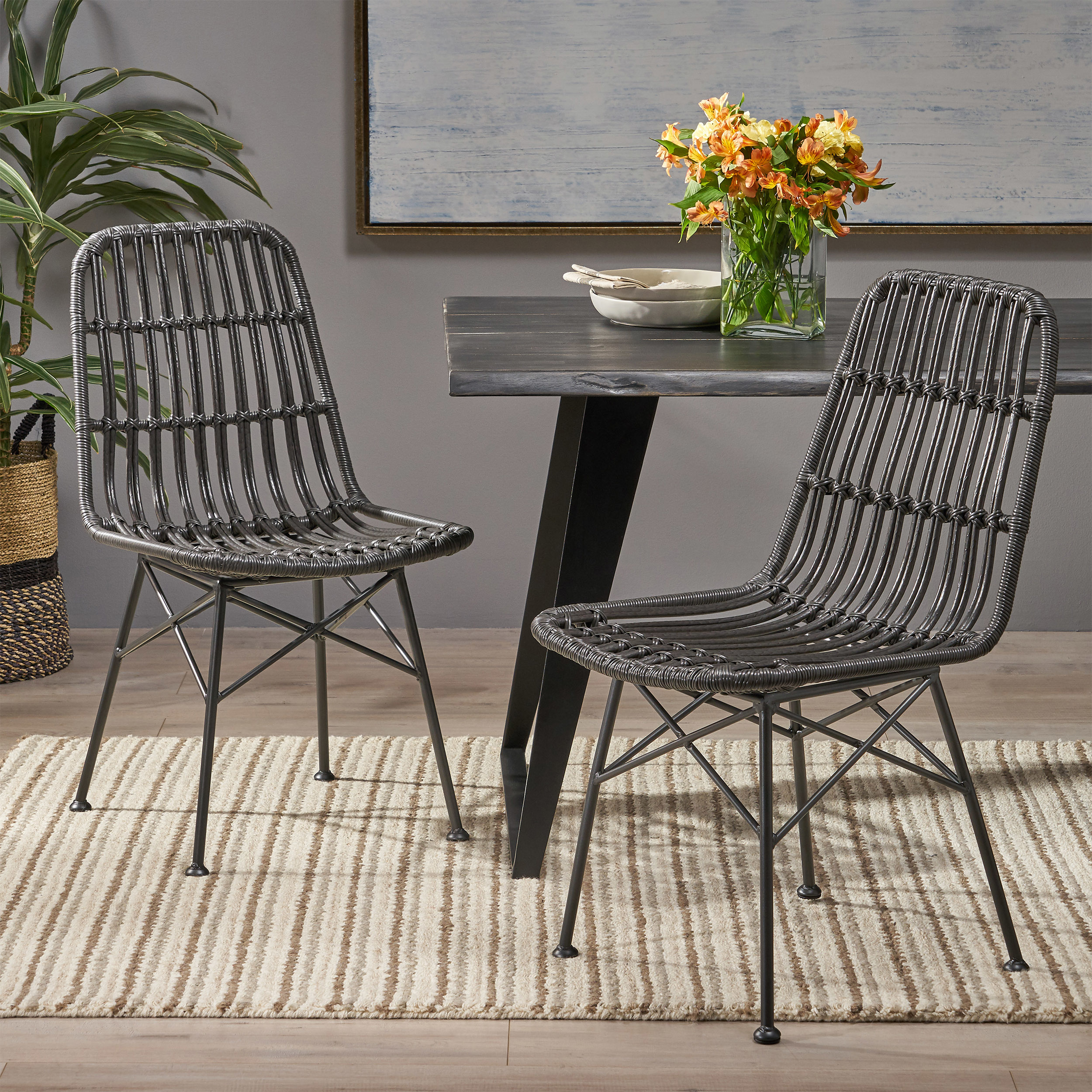 Silverdew Indoor Wicker Dining Chairs (Set Of 2) - Gray, Black