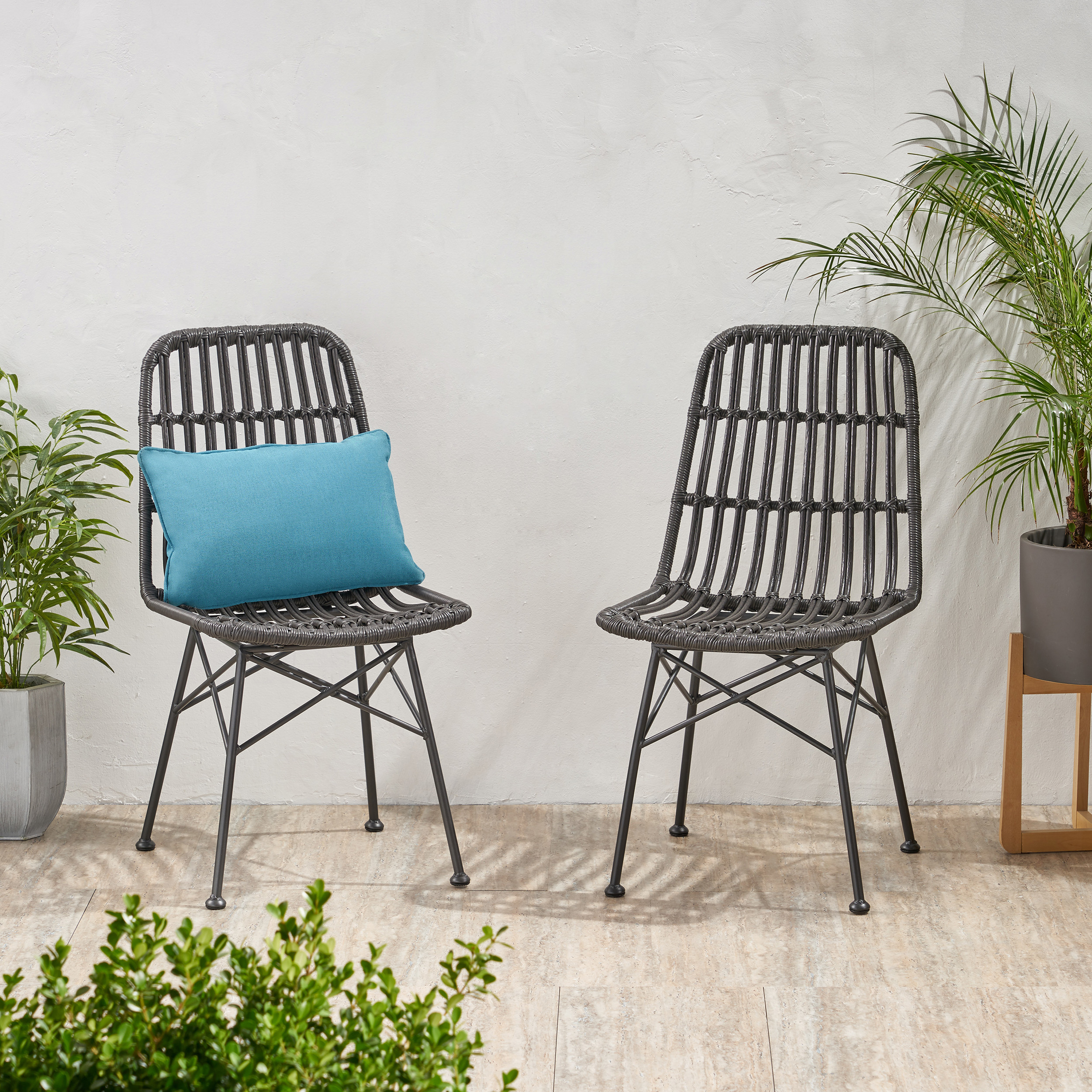 Yilia Outdoor Wicker Dining Chairs (Set Of 2) - Gray, Black
