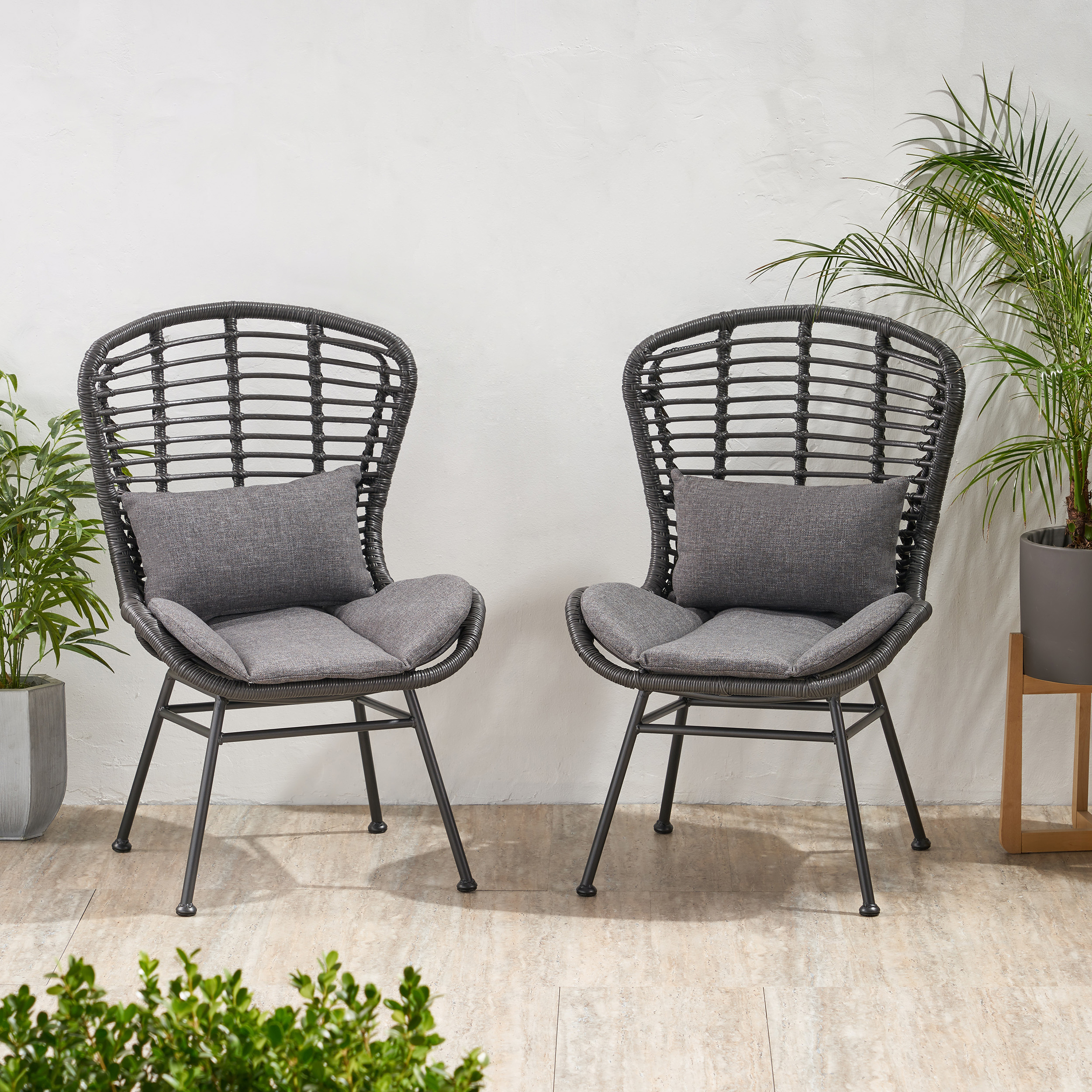 Qearl Outdoor Club Chairs (Set Of 2) - Gray, Black, Dark Gray
