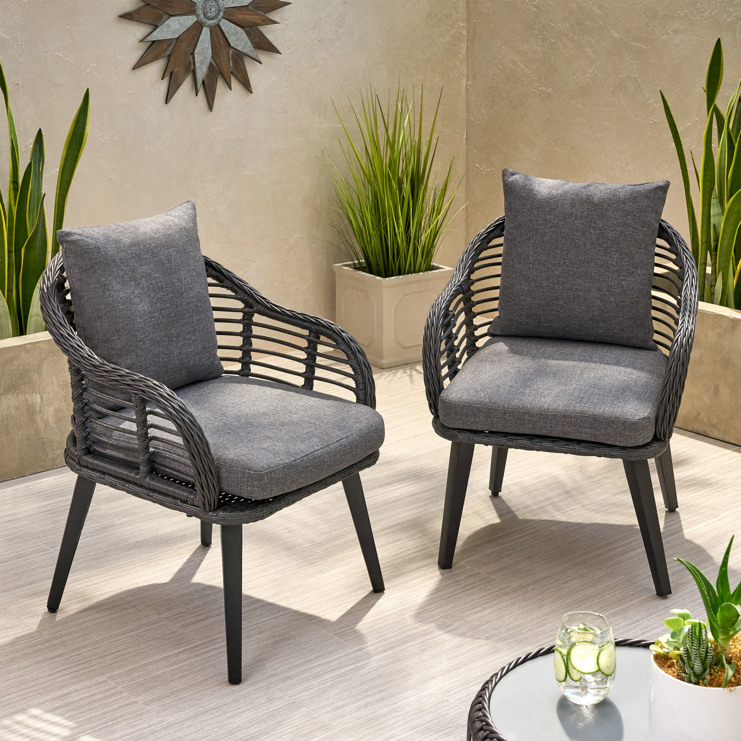 Madison Outdoor Wicker Club Chairs With Cushions (Set Of 2) - Gray, Black, Dark Gray