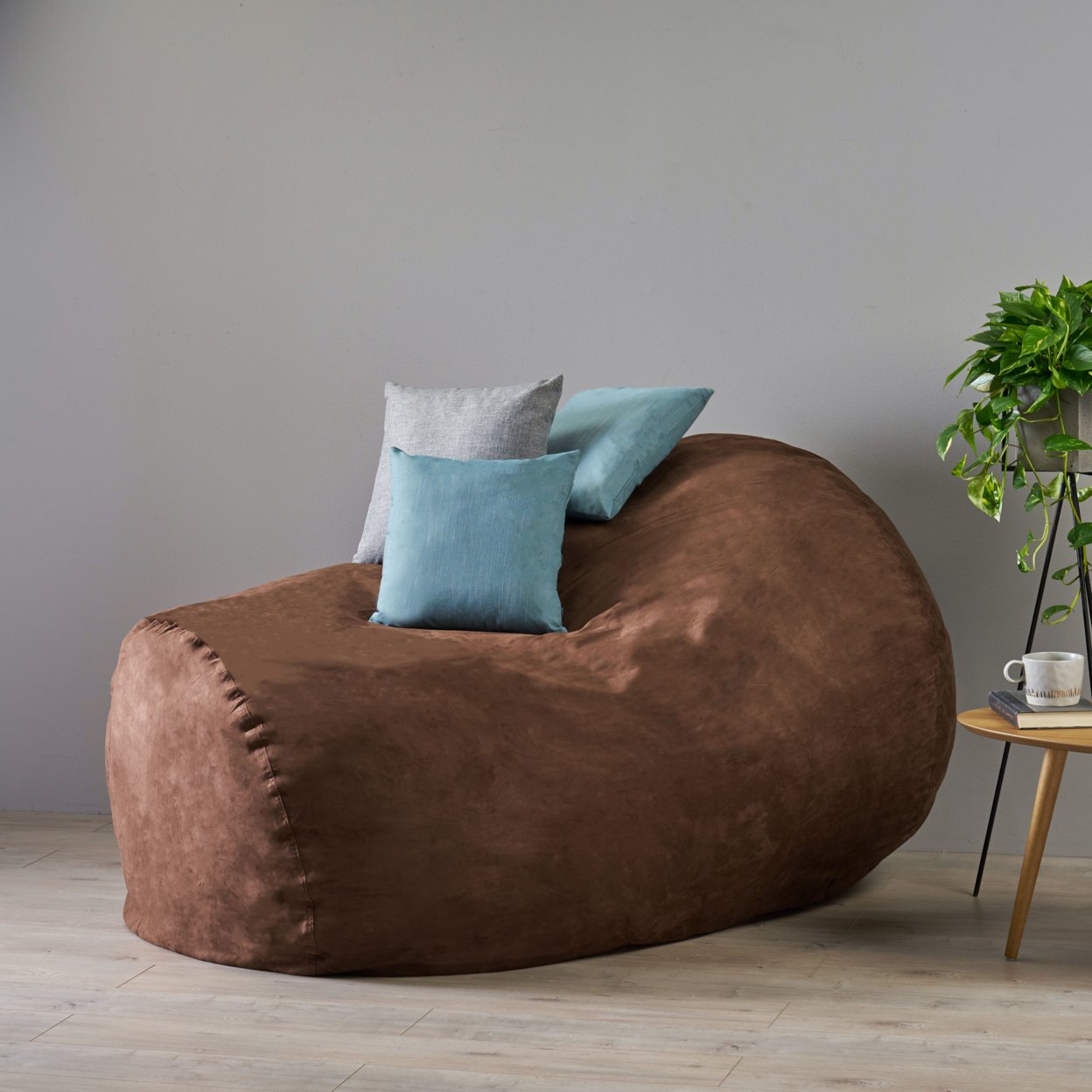 Haley 6.5 Ft Suede Bean Bag - French Roast
