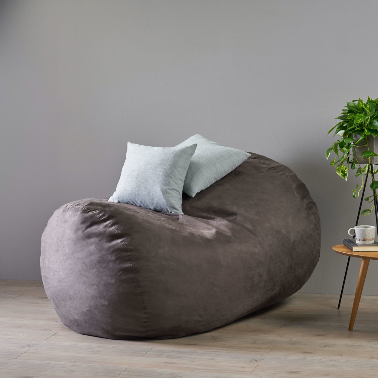 Haley 6.5 Ft Suede Bean Bag - Charcoal
