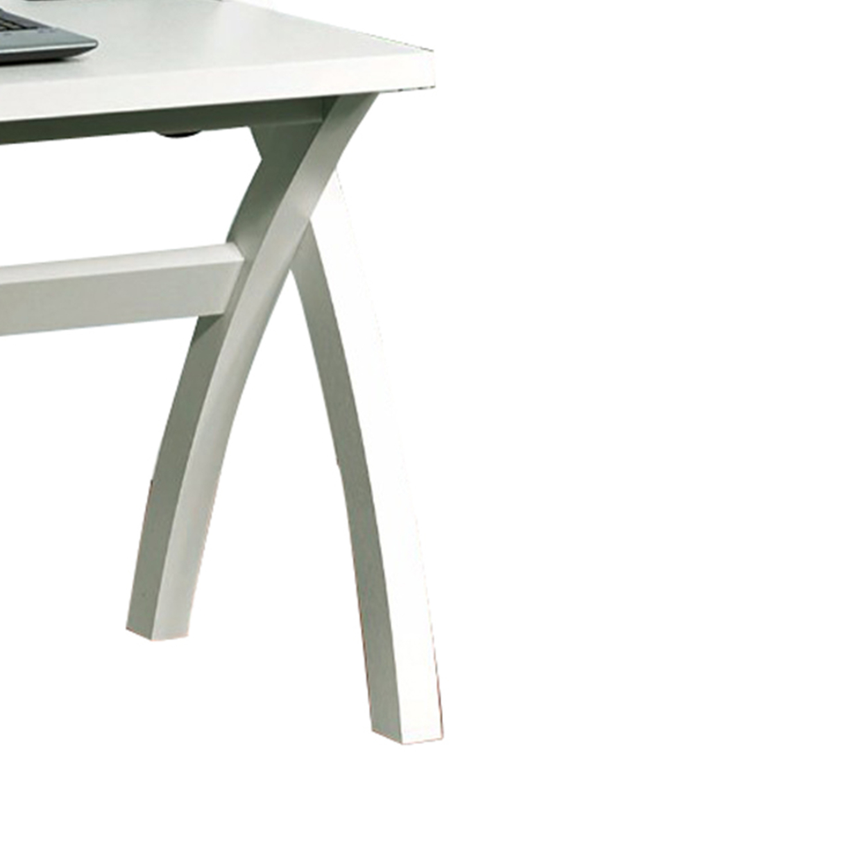 Sleek Contemporary Desk With Cross Legs, White- Saltoro Sherpi