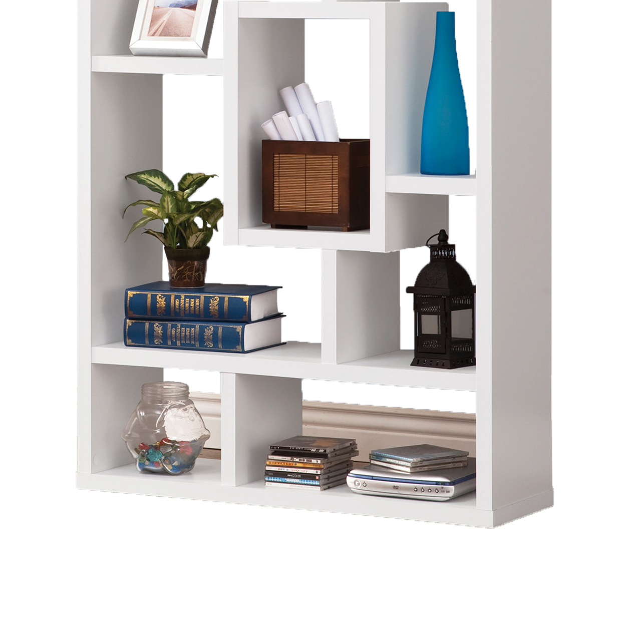Fantastic Geometric Cubed Rectangular Bookcase, White- Saltoro Sherpi