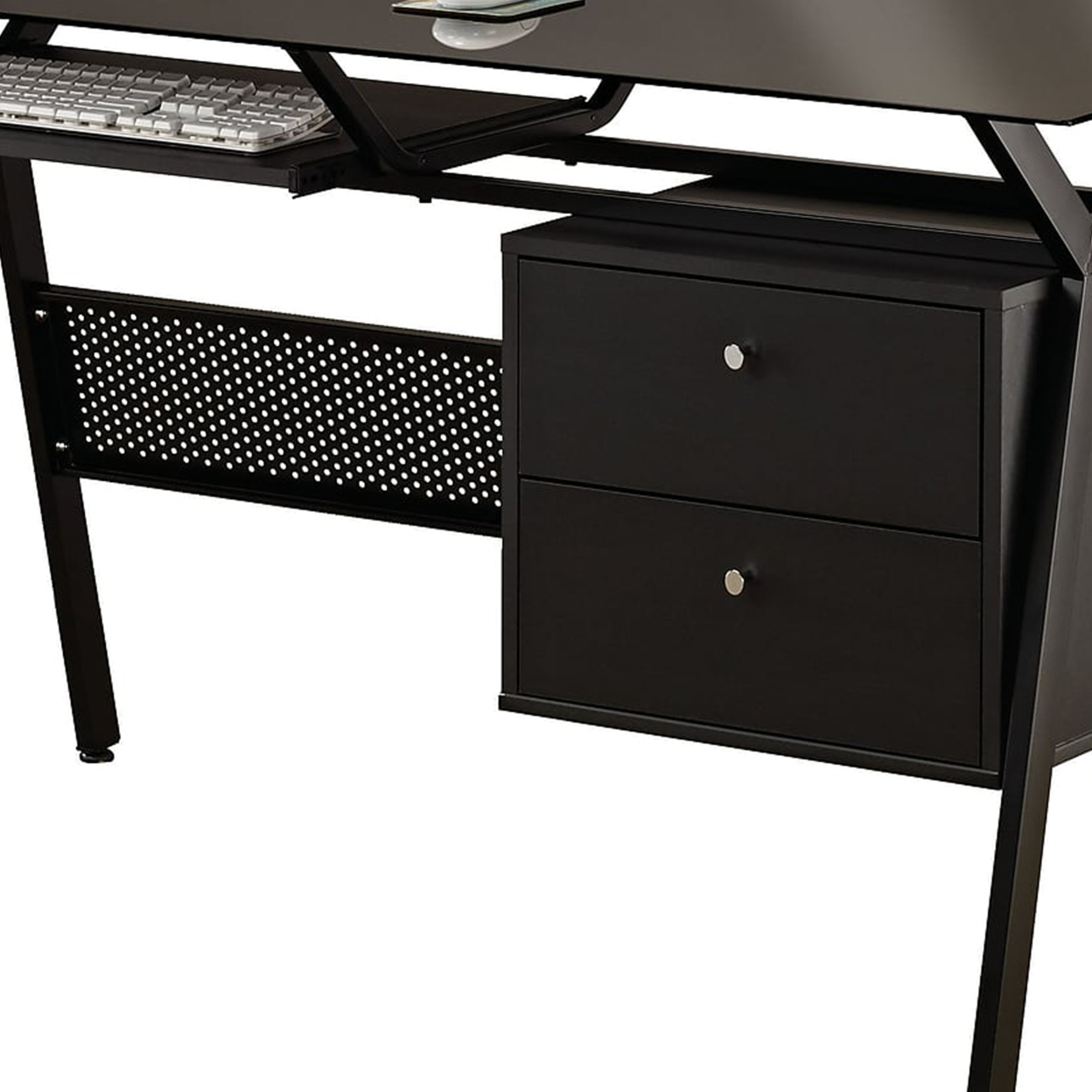 Modish Metal Computer Desk With Two Storage Drawers, Black- Saltoro Sherpi