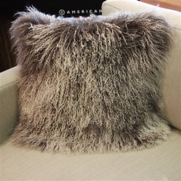 Pillow Decor - Mongolian Sheepskin Frosted Gray Throw Pillow