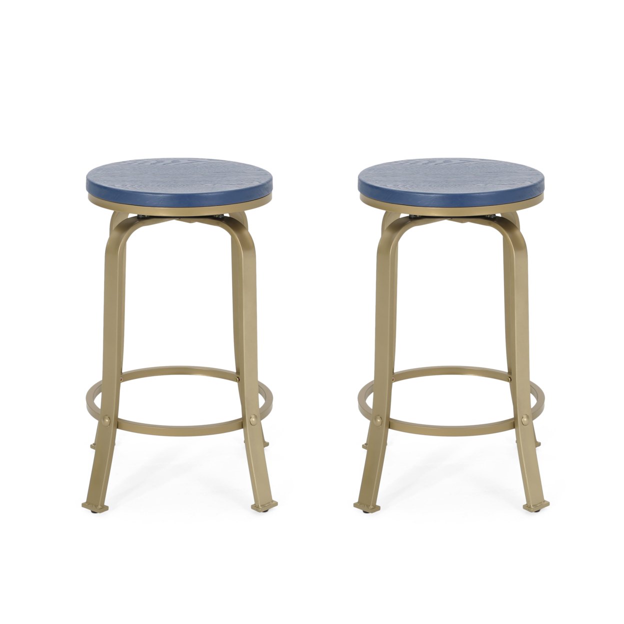 Angelina Modern Industrial Swiveling Counter Stool (Set Of 2) - Blue + Gold