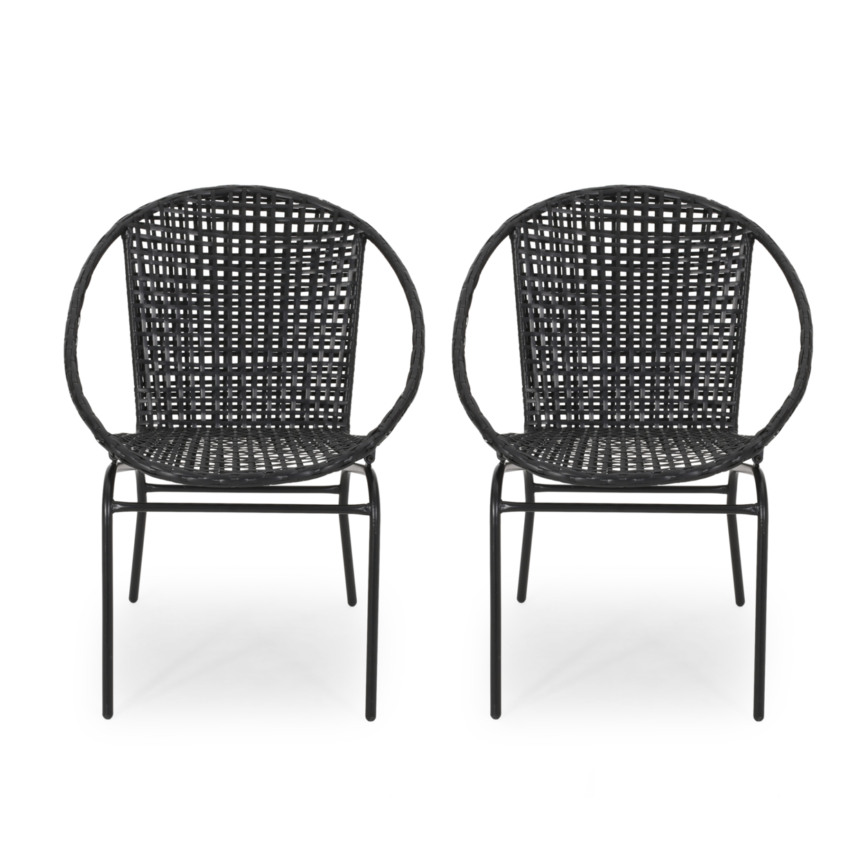 Jacqueline Outdoor Modern Faux Rattan Club Chair (Set Of 2) - Black