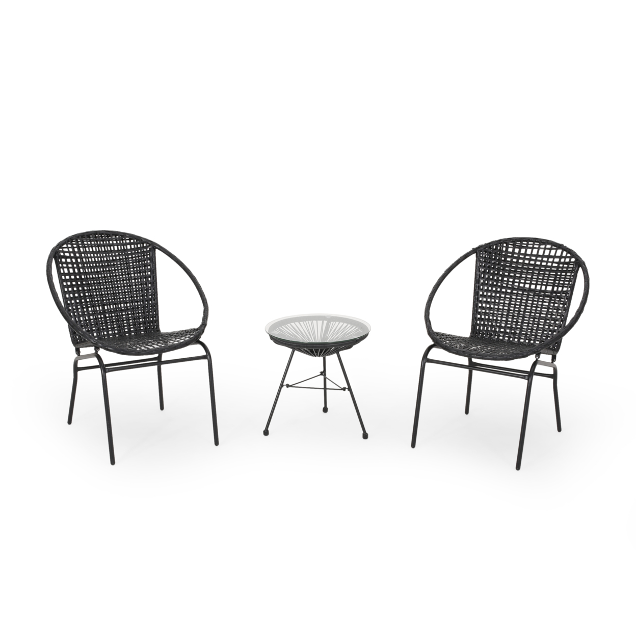 Joanna Outdoor Modern 2 Seater Faux Rattan Chat Set - Black