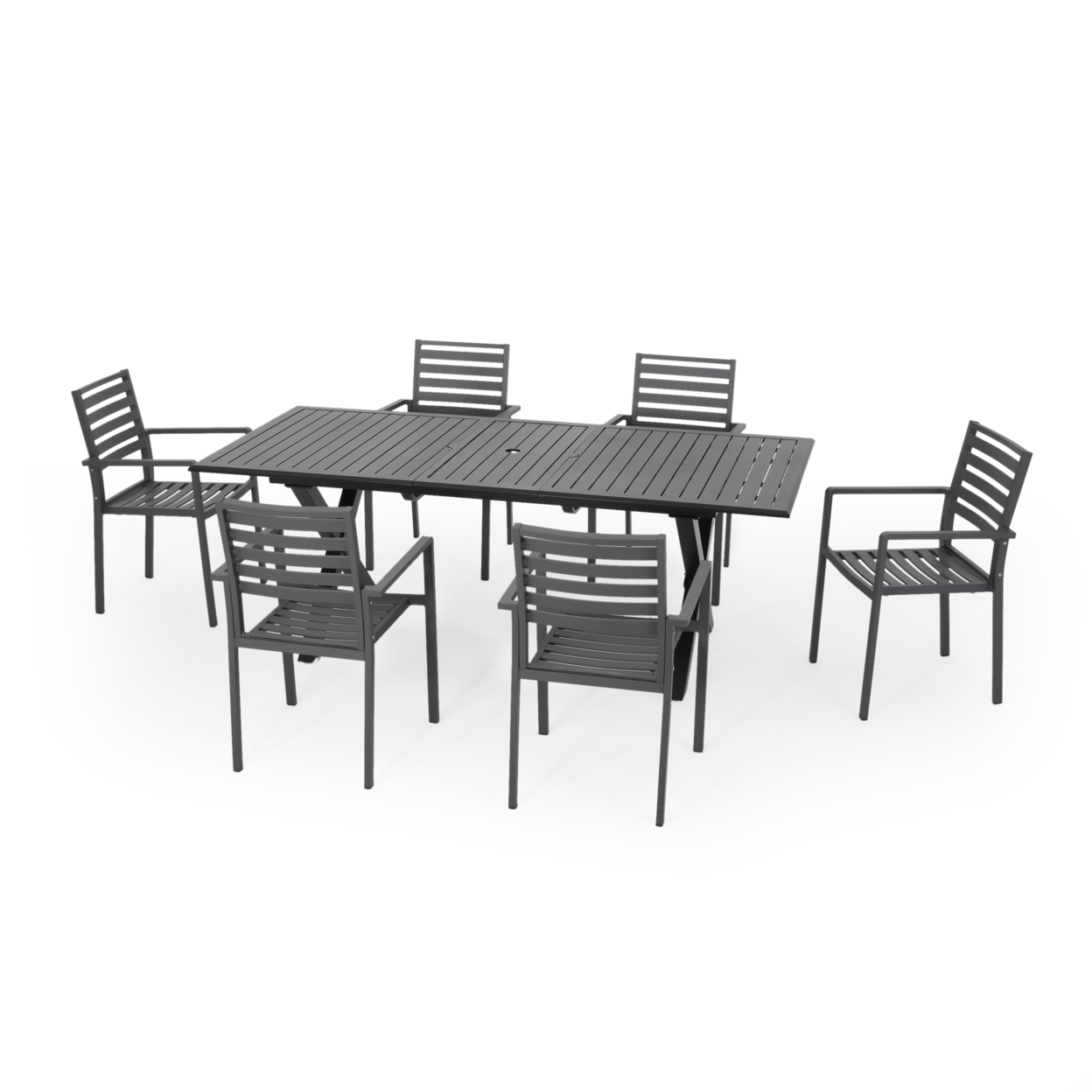 Carrie Outdoor Modern 6 Seater Aluminum Dining Set With Expandable Table