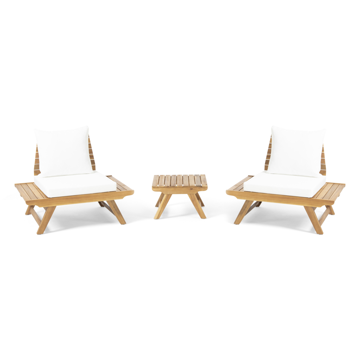 Rosalind Outdoor 2 Seater Acacia Wood Club Chairs And Side Table Set - Teak + White