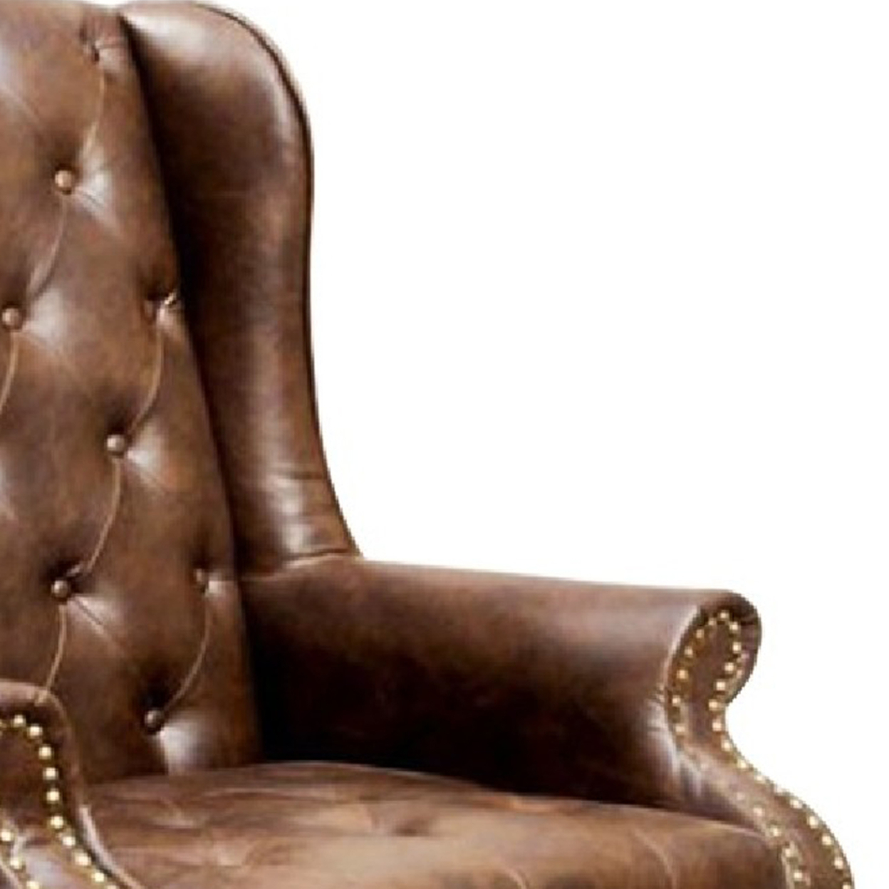Vaugh Traditional Wing Accent Chair In Nail Head, Rustic Brown Finish- Saltoro Sherpi