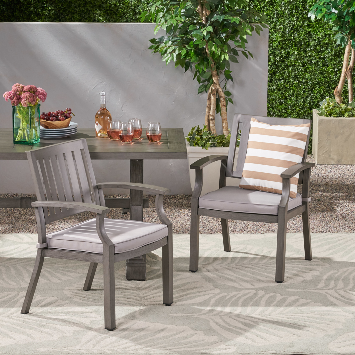 Amanda Outdoor Modern Aluminum Dining Chair With Cushion (Set Of 2)
