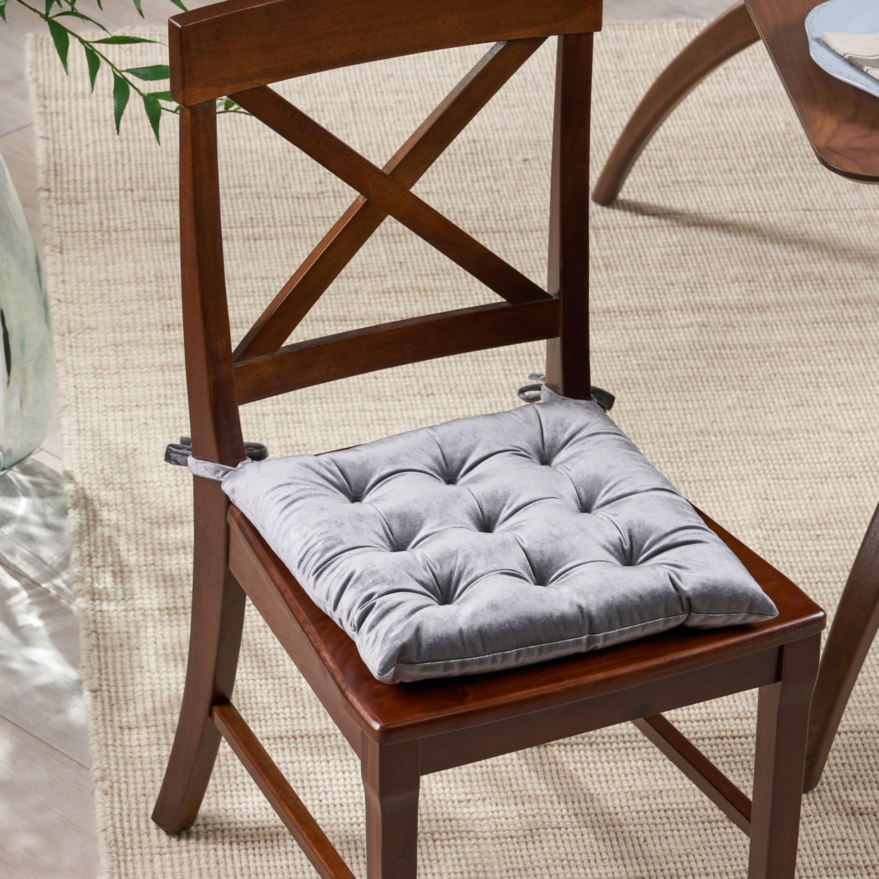 Vita Tufted Velvet Dining Chair Cushion - Beige