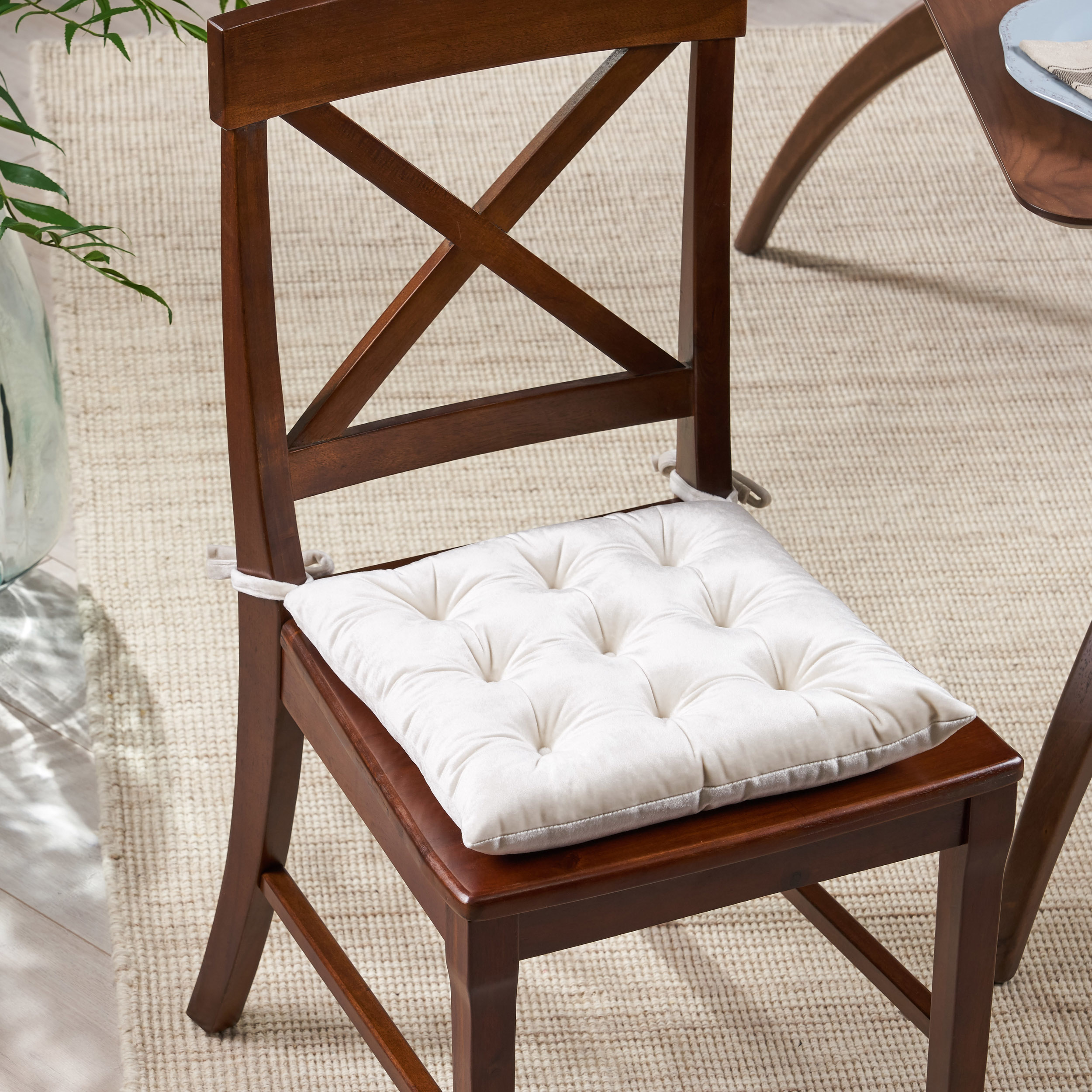 Vita Tufted Velvet Dining Chair Cushion - Beige