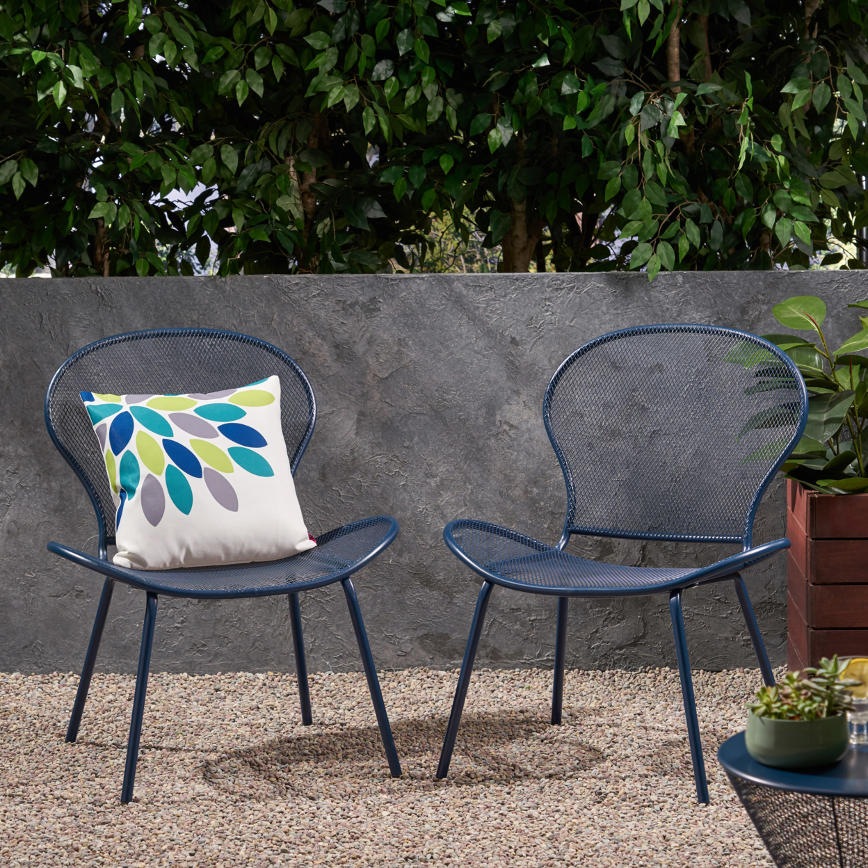 Bernice Modern Outdoor Iron Club Chair (Set Of 2) - Matte Navy Blue